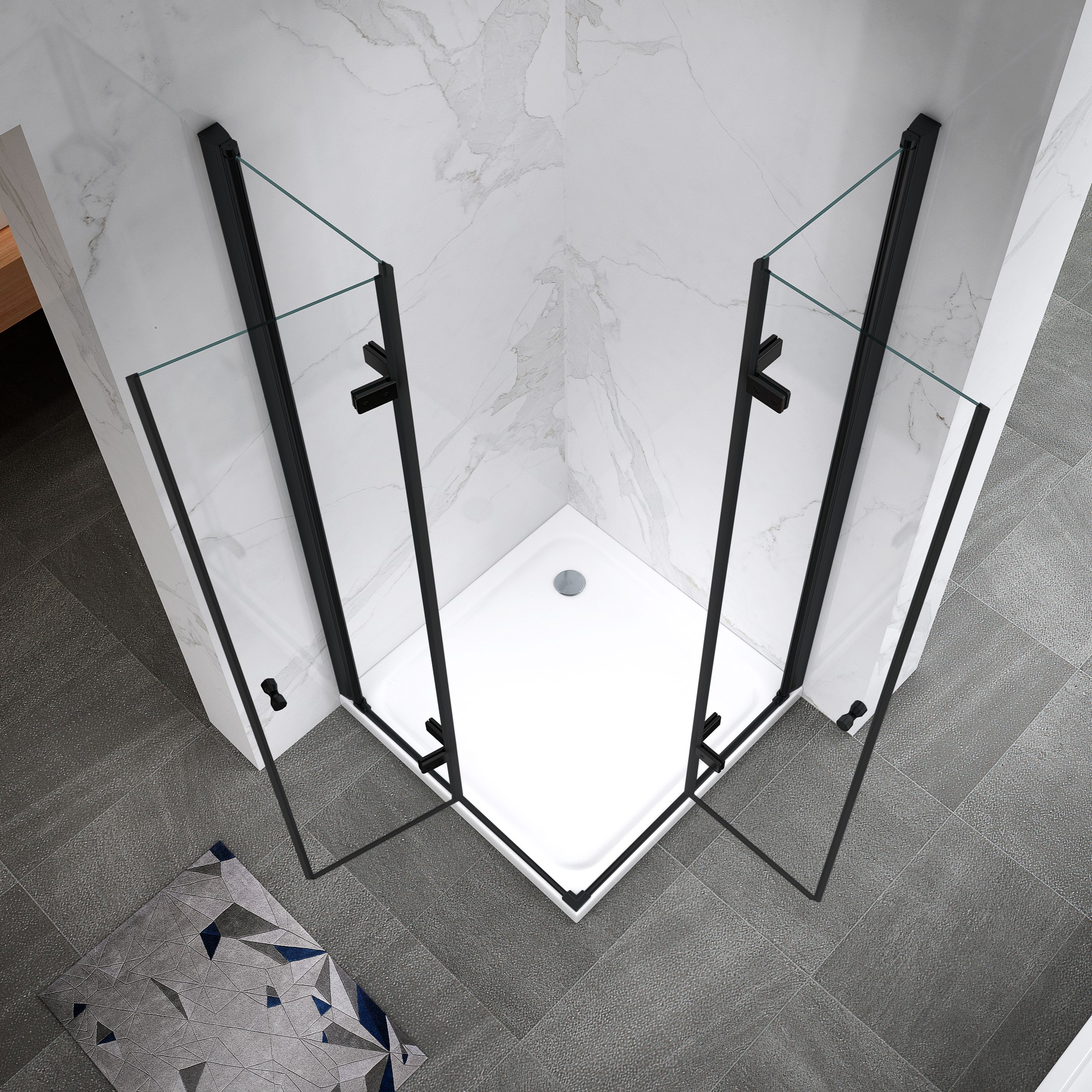 Eckeinstieg Emma BLACK mit Falttüren aus ESG Sicherheitsglas 70x75 cm-180 cm