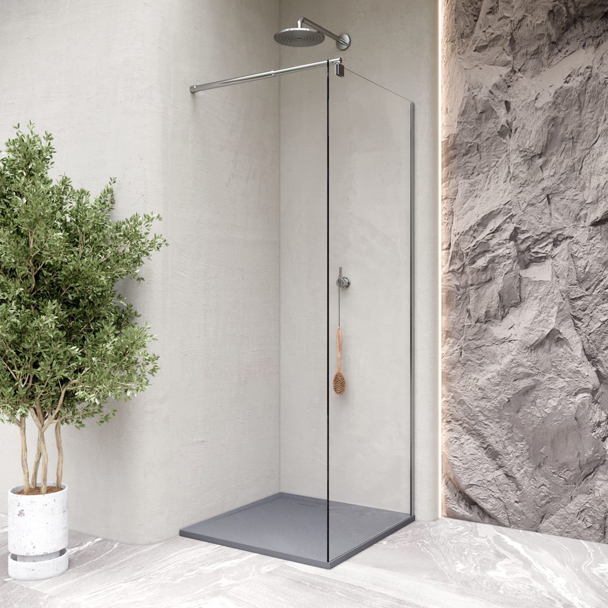 SMC Duschwanne Hiemal in Schieferoptik inkl. Ablaufgarnitur Grau 90x100 cm