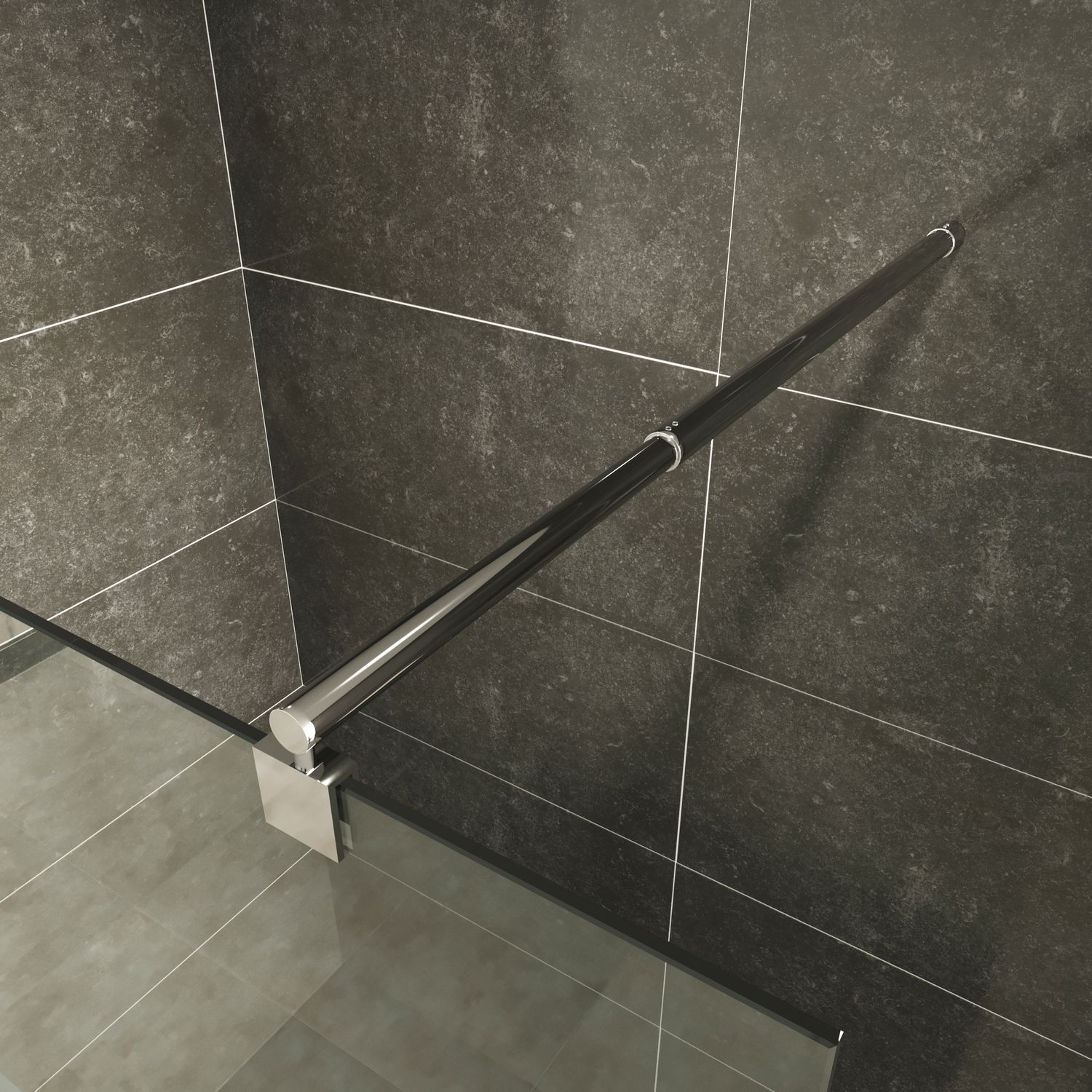 Walk-In Shower Fiona made of 10 mm thick ESG safety glass and stainless steel profile. Walk-In Shower Fiona made of 10 mm thick ESG safety glass and stainless steel profile.