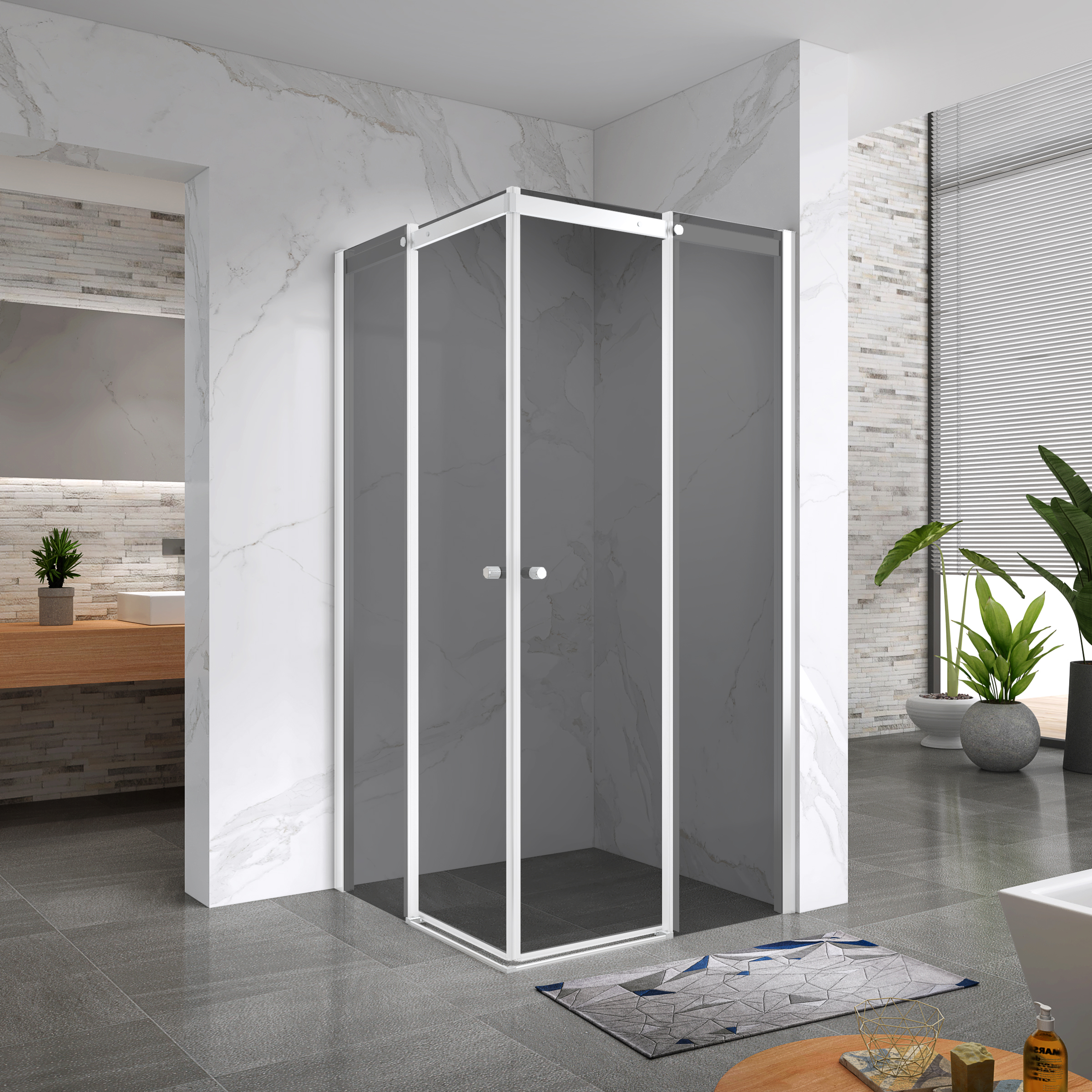 Corner Entry Kaylee with Sliding Doors Made of ESG Safety Glass Kaylee – Eckeinstieg WHITE mit Schiebetüren aus getöntem ESG Sicherheitsglas