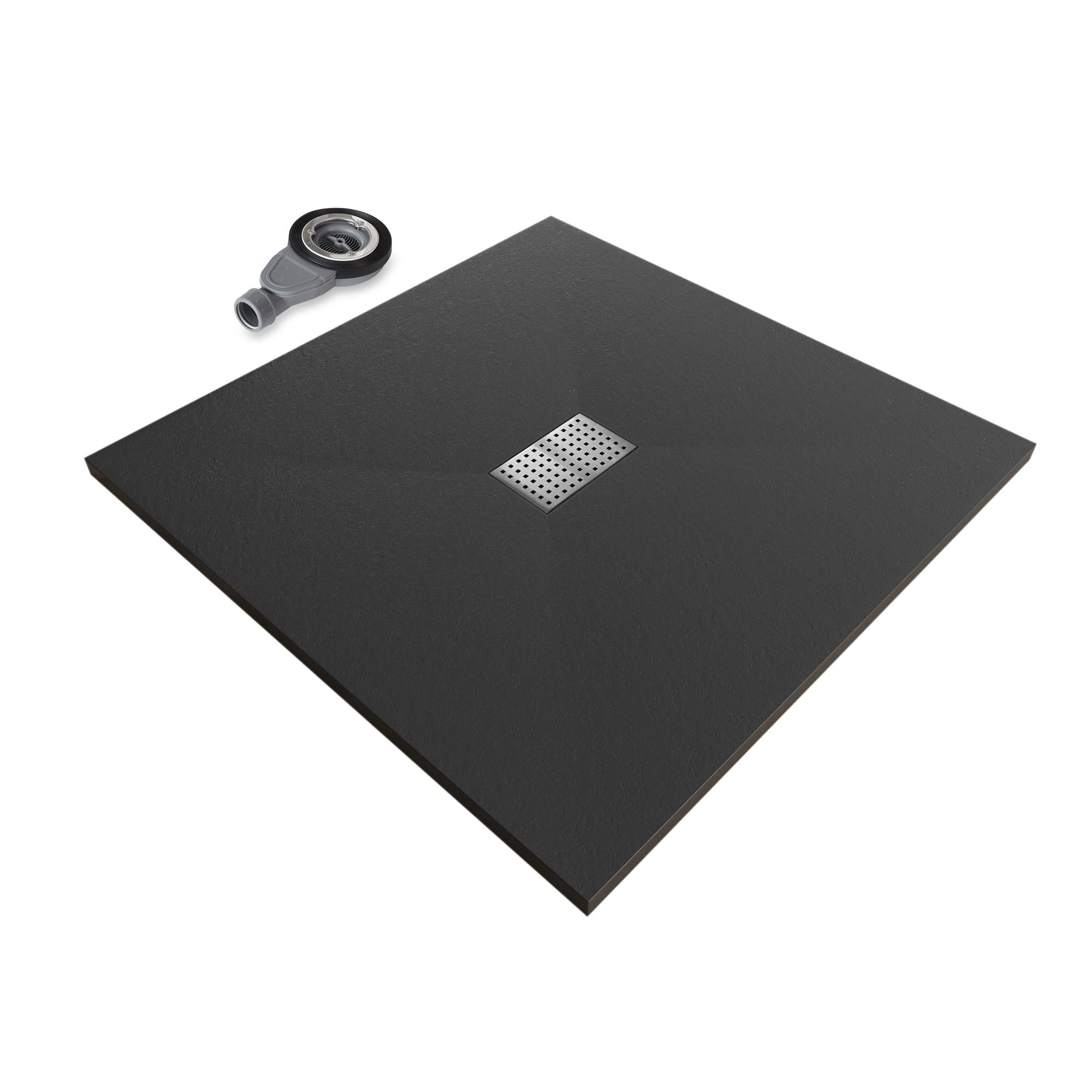 Tray – SMC Shower Boreal in Stone Look with Drain Assembly - Grey