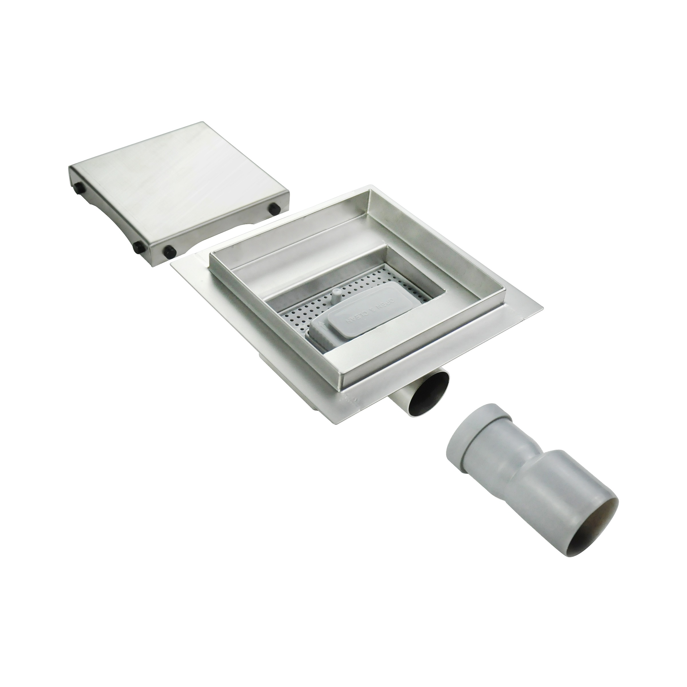 Square Shower Drain Q1 made of Stainless Steel for Flat Installation