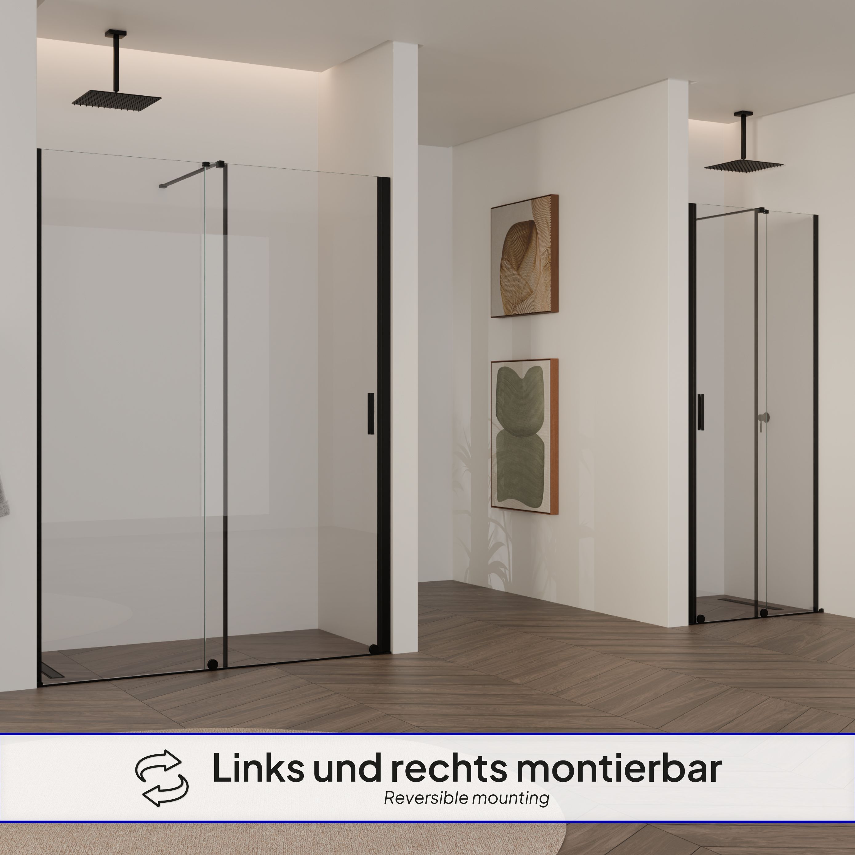 Shower Door Niche Door NADINE with Sliding Door in Black made of 8mm Tempered Clear Glass