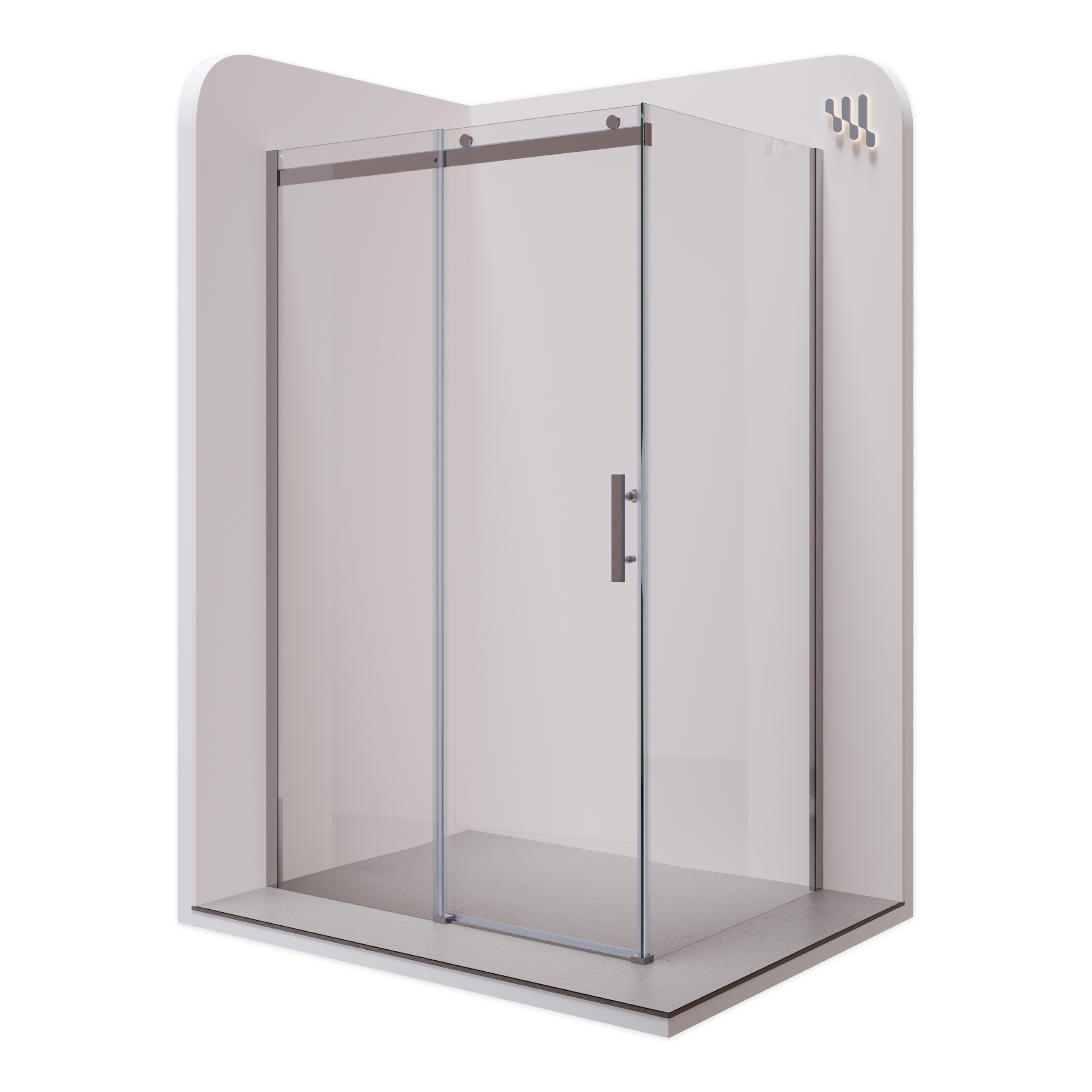 Front-entry Viola with sliding door made of 8 mm tempered safety glass. Viola – Fronteinstieg mit Schiebetür aus 8 mm ESG Sicherheitsglas