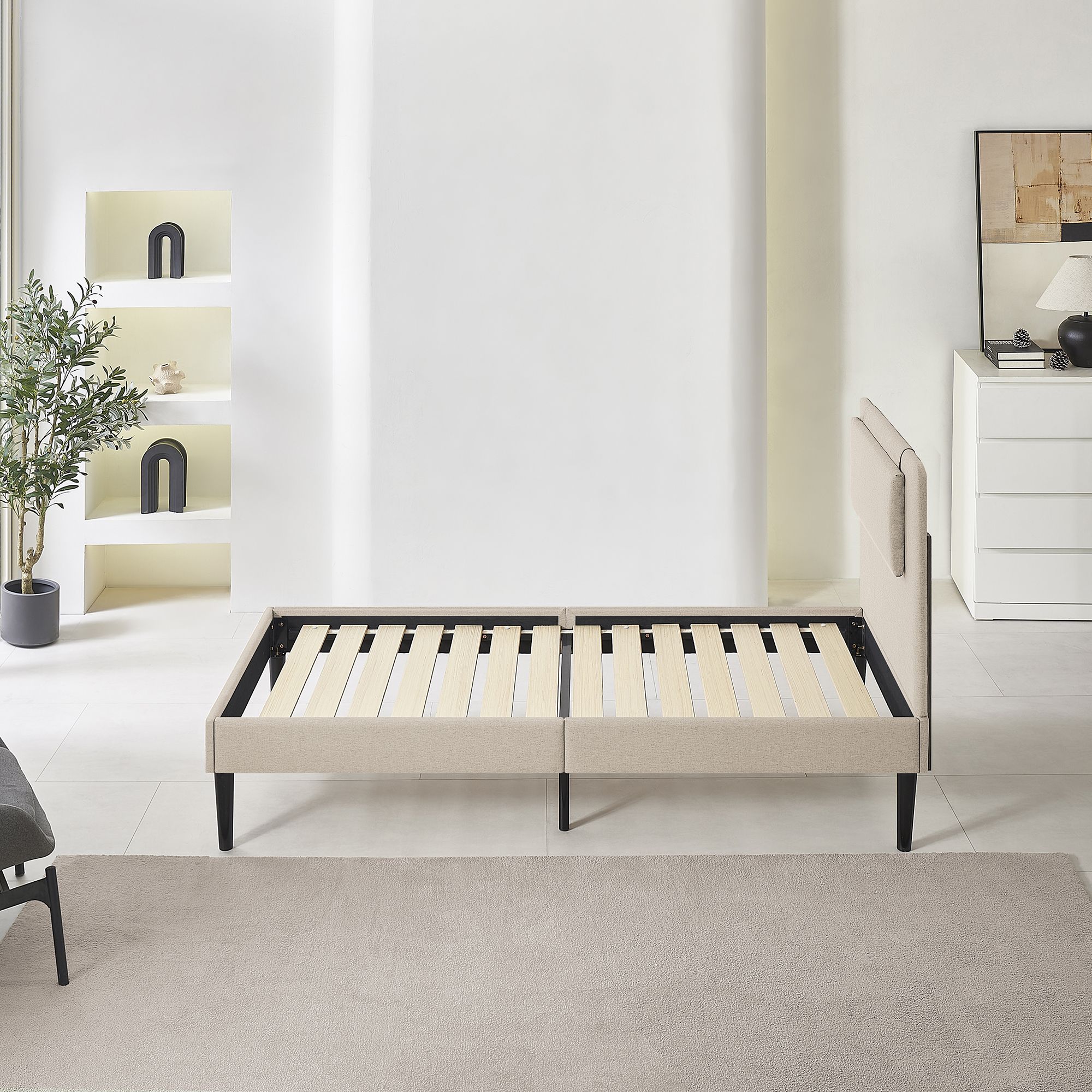 Design Polsterbettt Emily in Beige 90cm-200cm