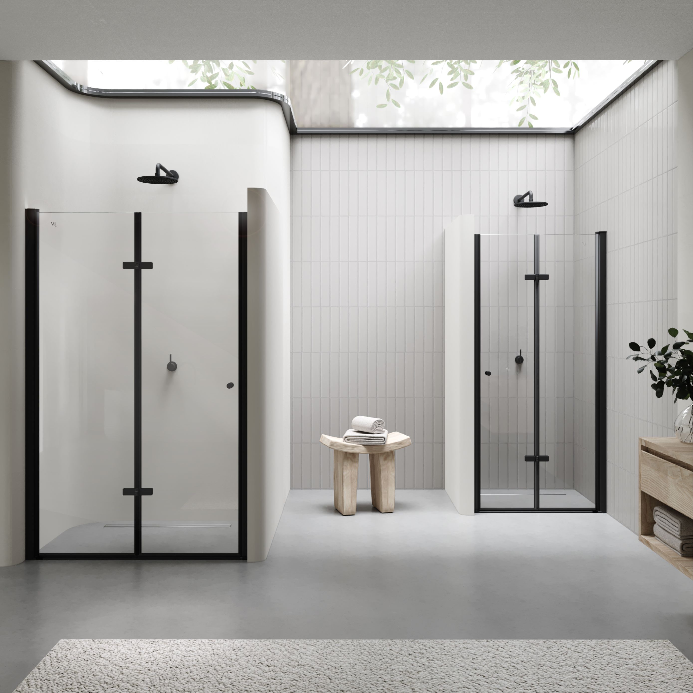 Shower Door Mila with Folding Door made of Clear ESG Safety Glass BLACK EDITION Shower Door Mila with Folding Door made of Clear ESG Safety Glass BLACK EDITION