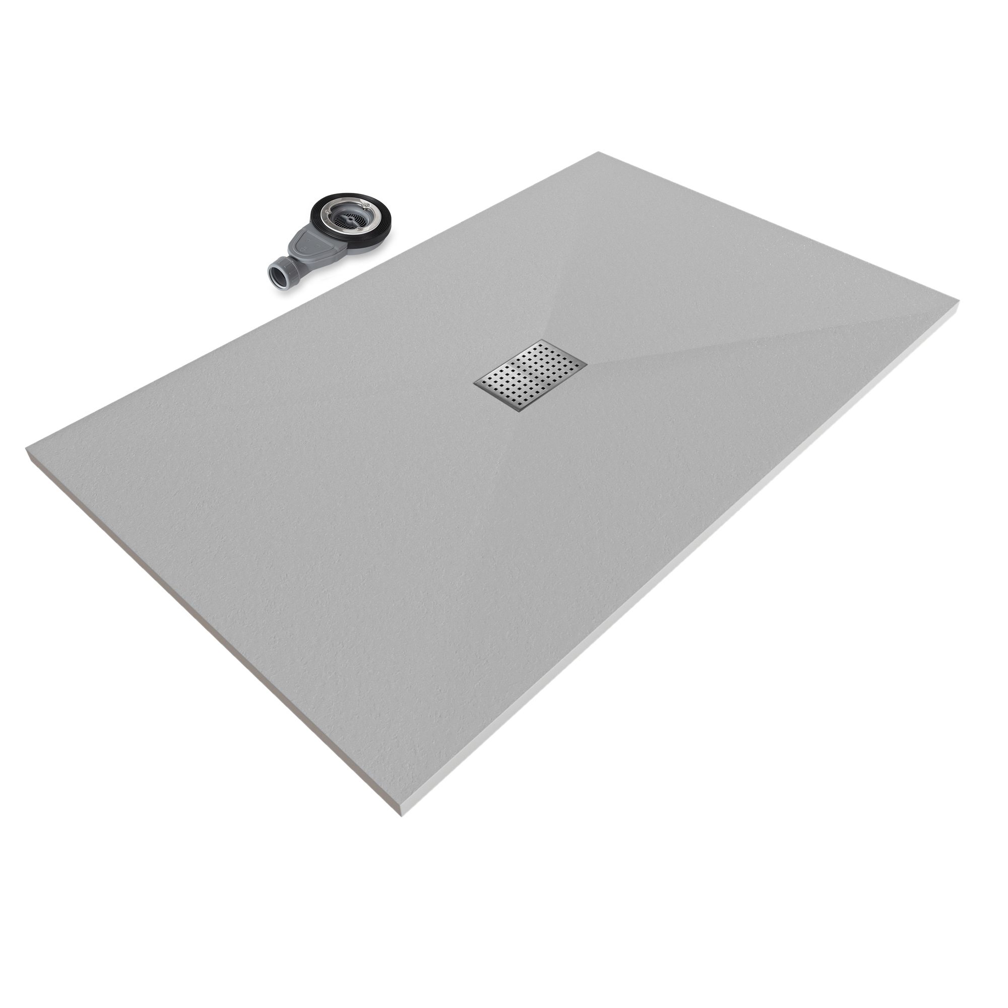 Tray – SMC Shower Boreal in Stone Look with Drain Assembly - Grey