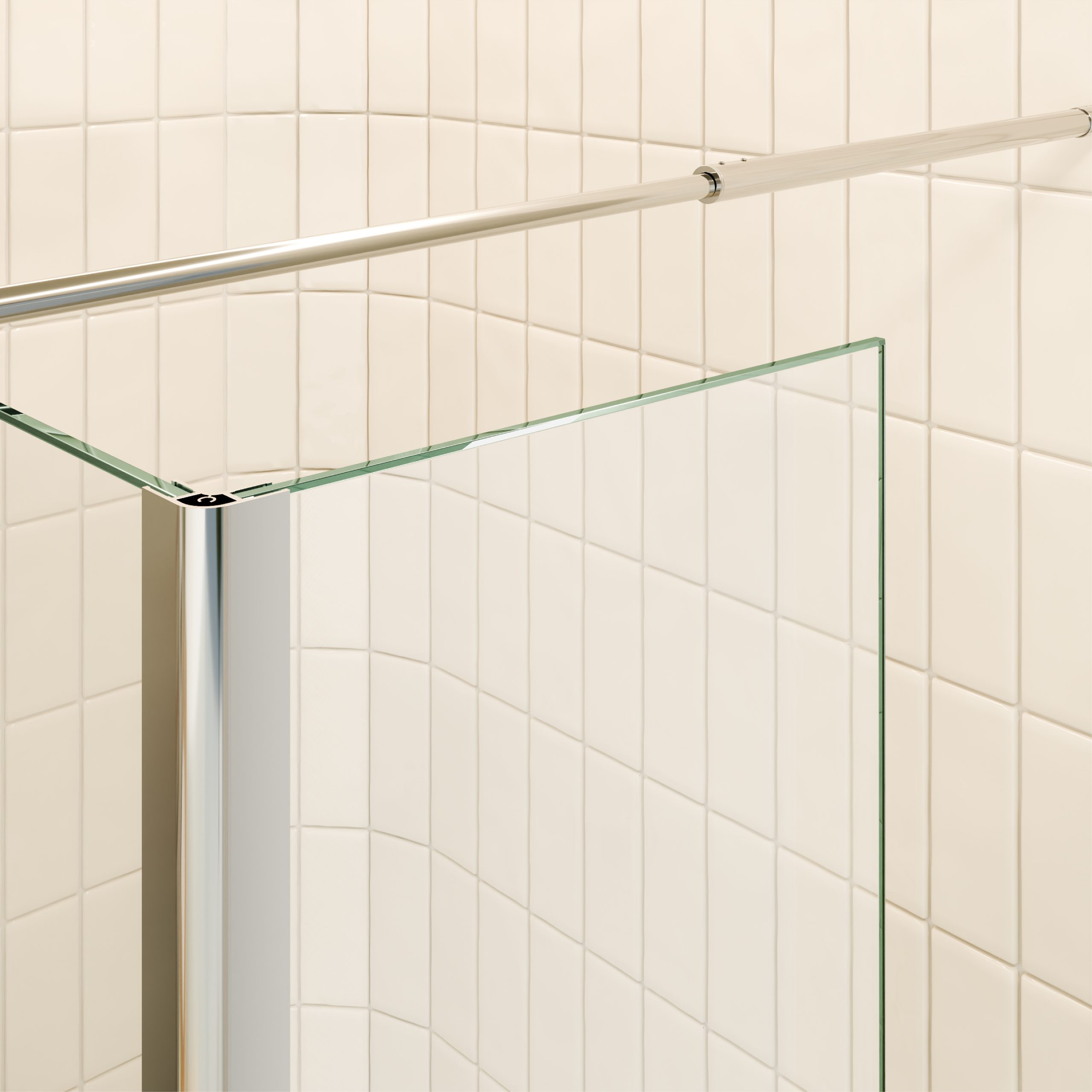 FIONA – Walk In Dusche aus 10 mm klarem ESG Sicherheitsglas mit Spritzschutz