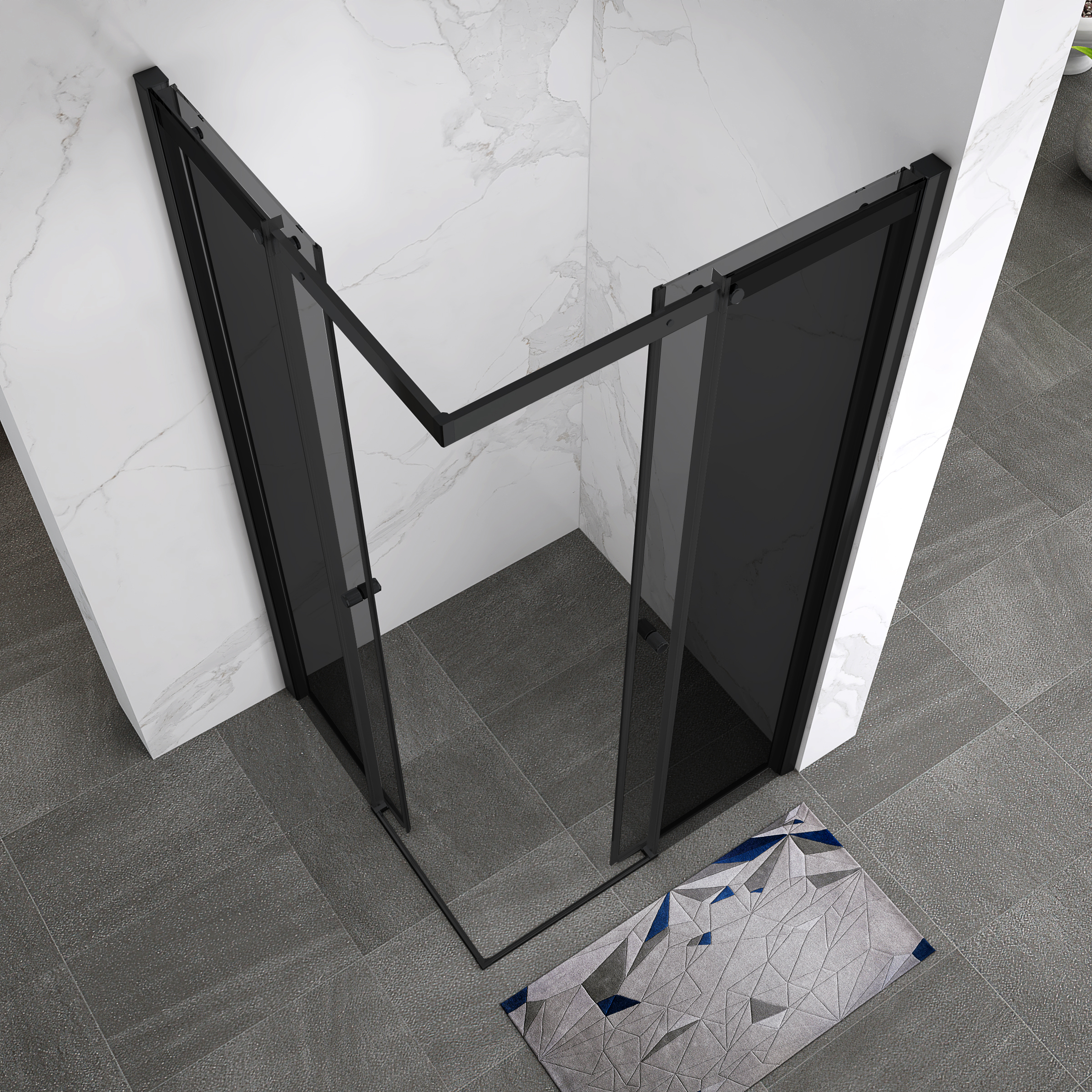 Corner Entry Kaylee with Sliding Doors Made of ESG Safety Glass Kaylee – Eckeinstieg BLACK mit Schiebetüren aus getöntem ESG Sicherheitsglas