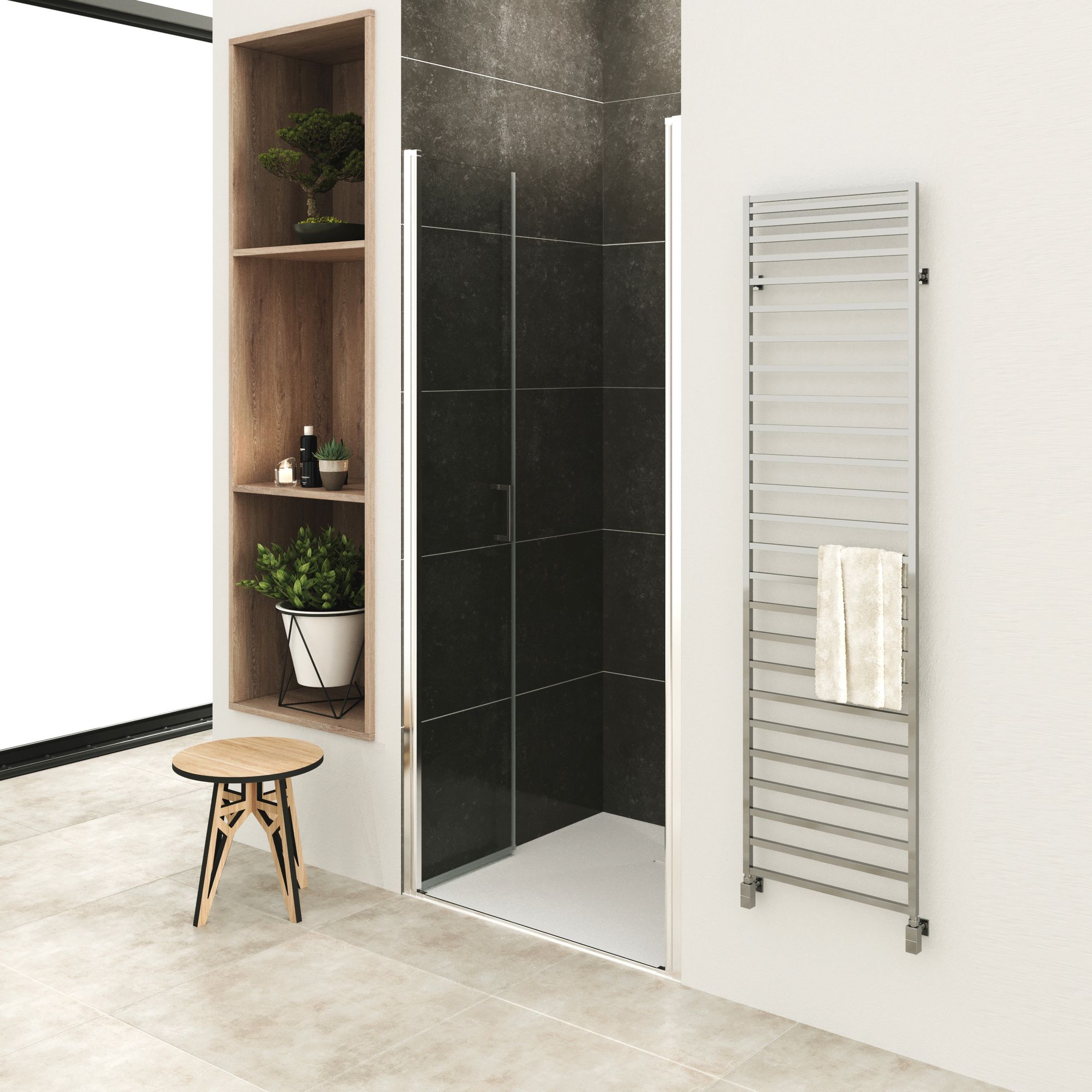 Shower Door Lara with Hinged Doors and Stainless Steel Handles, 68-104 cm, made of ESG Safety Glass Lara – Shower Door with Hinged Doors and Stainless Steel Handles, 68-104 cm, made of ESG Safety Glass