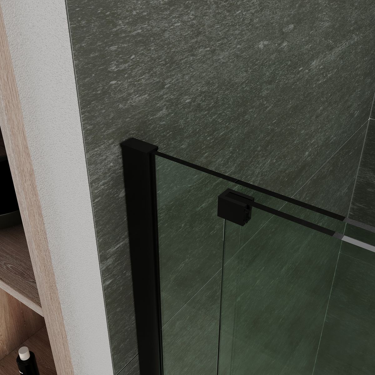 Fronteinstieg NADINE mit Schiebetür in Schwarz aus 8mm ESG Klarglas