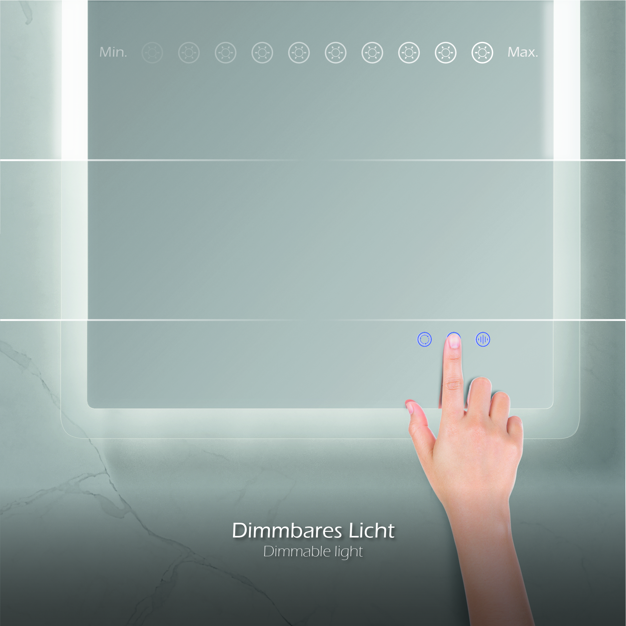 LED Badspiegel Mellow Badezimmerspiegel mit dimmbarer Beleuchtung, Farbwechsel und Antibeschlag-Funktion IP44 IP44 – LED Badspiegel Mellow Badezimmerspiegel mit dimmbarer Beleuchtung, Farbwechsel und Antibeschlag-Funktion