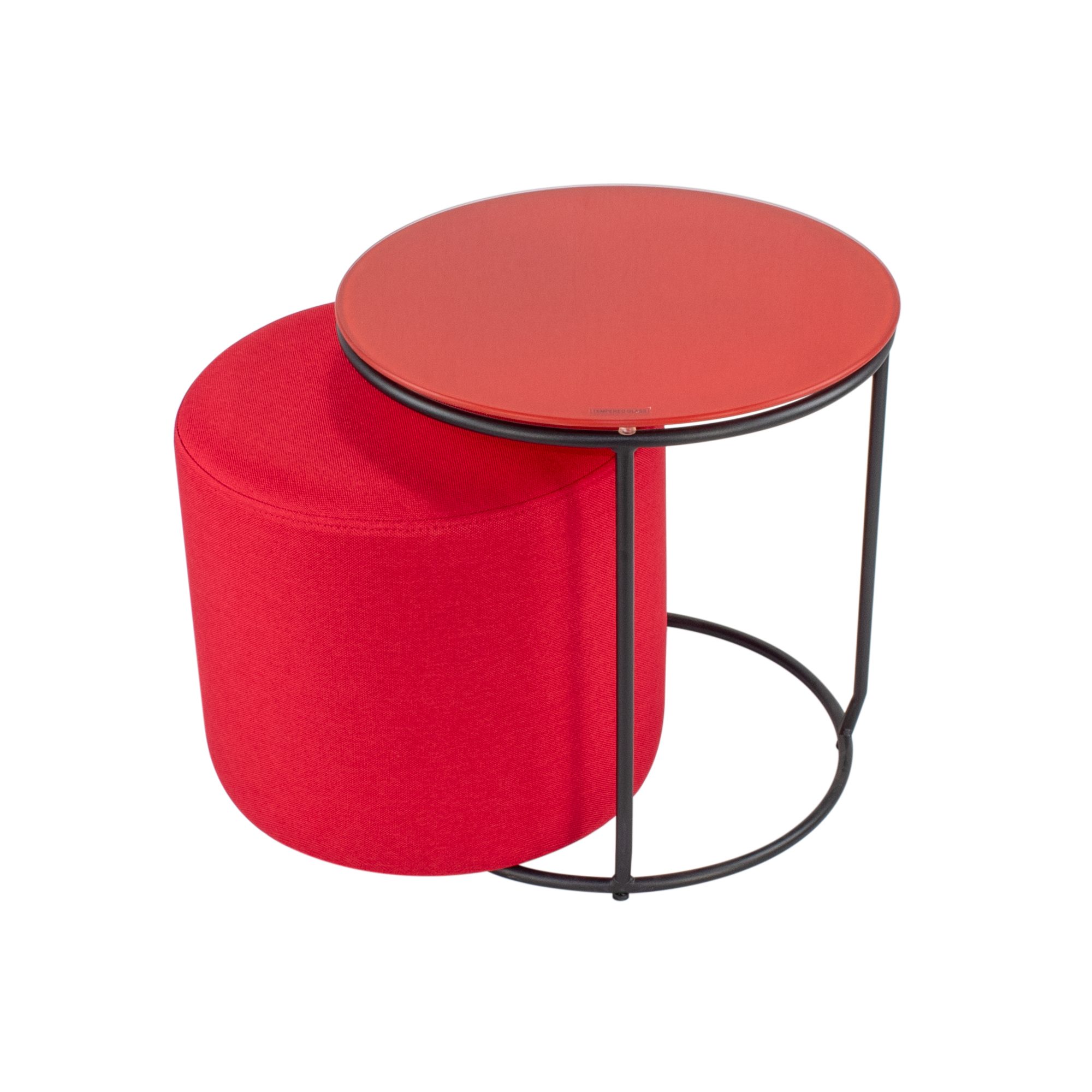 Side Table with Stool JASPER - Round Coffee Table 40x40 cm Black-Red N6