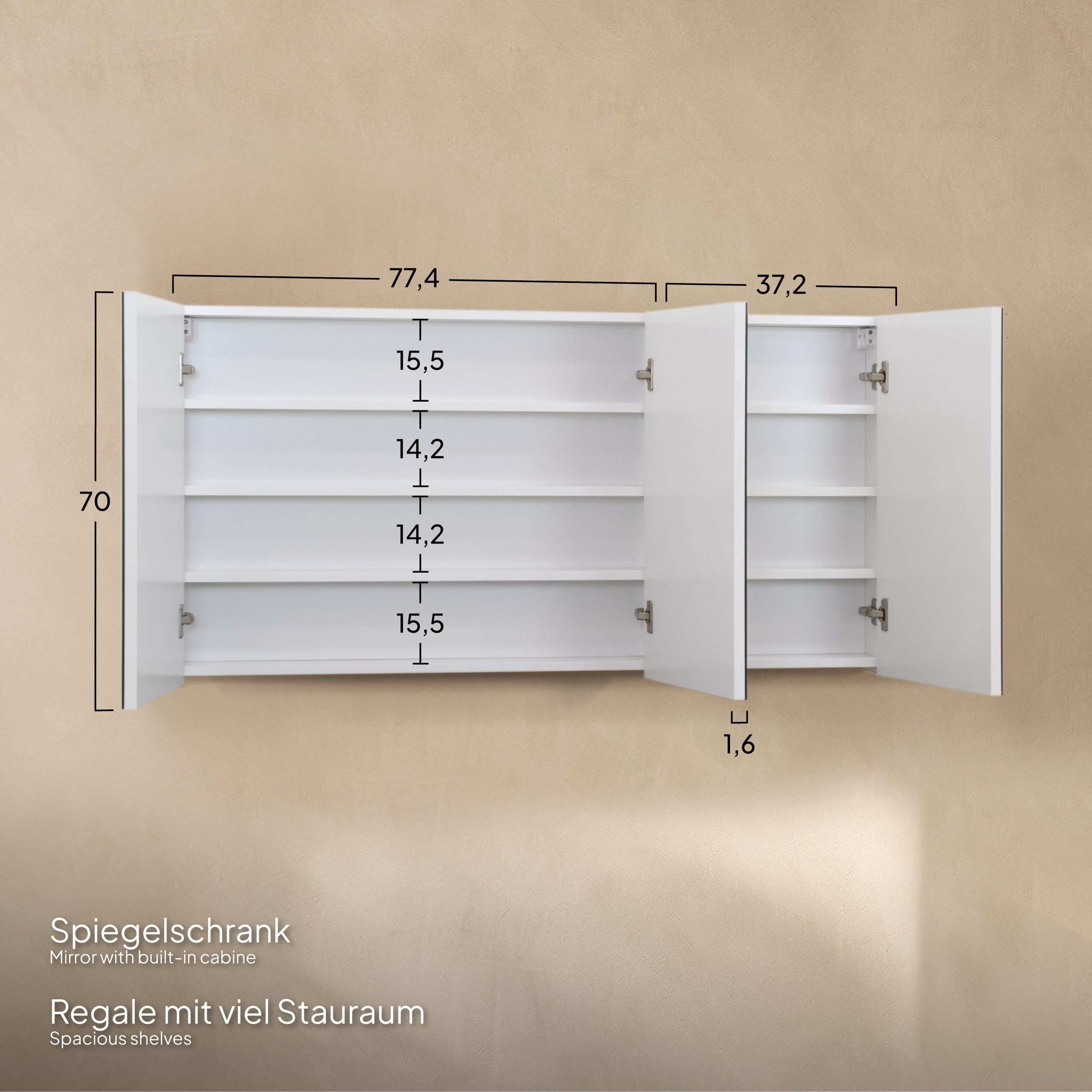 Badmöbel-Set Atena [120 cm] mit Mineralharz-Waschbecken in Hochglanz Schwarz, Unterschrank mit Spiegel und hängendem Hochschrank in Weiß
