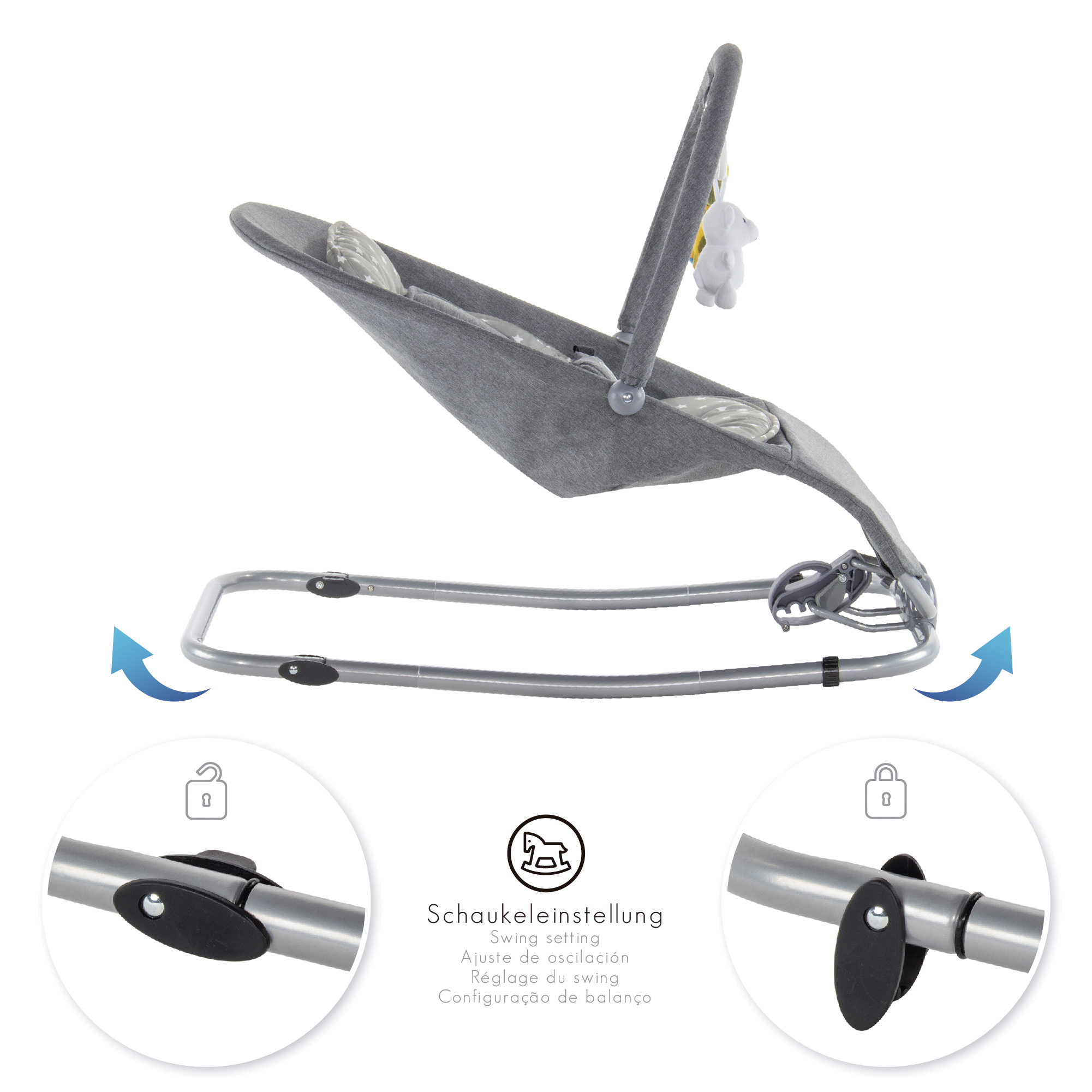 Babywippe VIENO mit abnehmbarem Bezug und Spielebogen