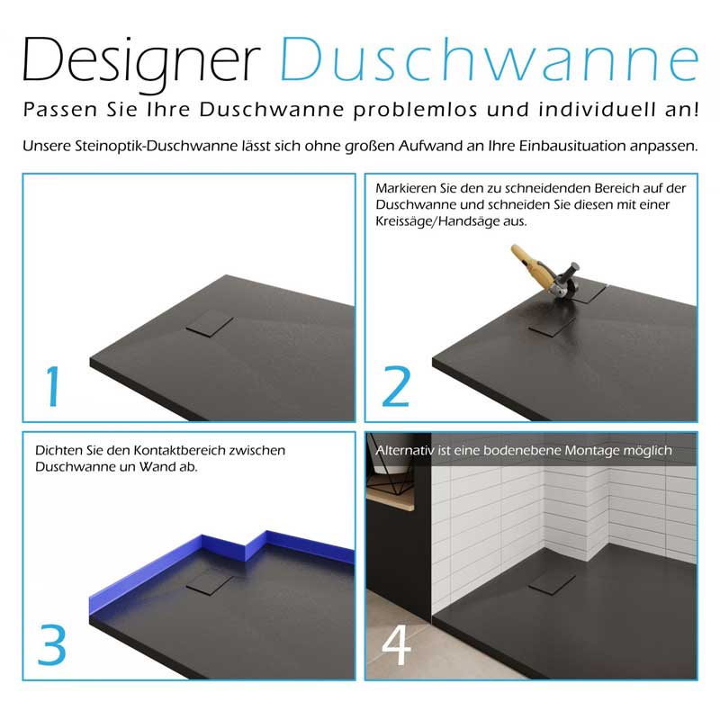SMC Duschwanne Boreal in Stein-Optik inkl. Ablaufgarnitur - Schwarz SMC Duschwanne Boreal in Stein-Optik inkl. Ablaufgarnitur - Schwarz 70x160 cm