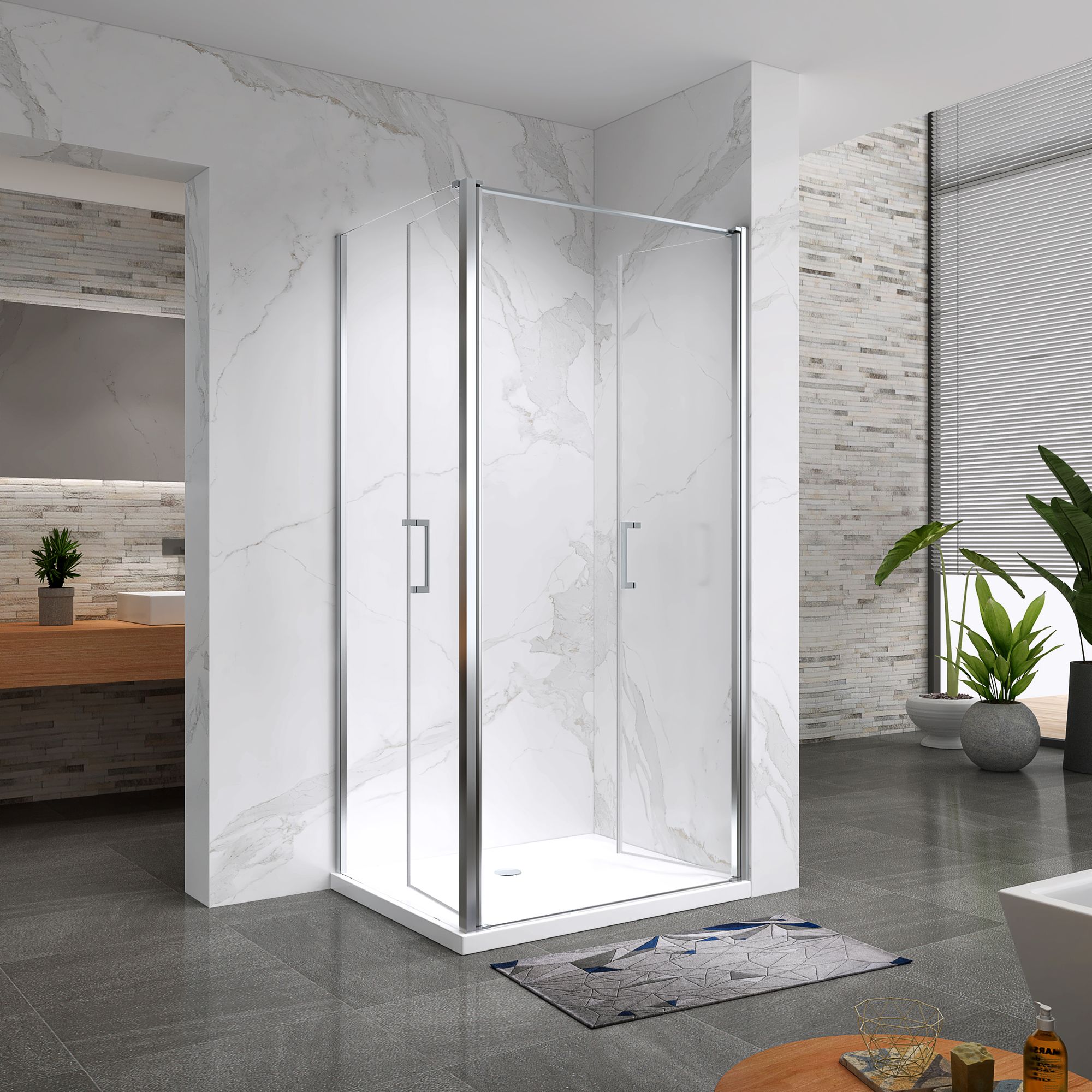 Shower Door Lara with Hinged Doors and Stainless Steel Handles, 68-104 cm, made of ESG Safety Glass Shower Door Lara with Hinged Doors and Stainless Steel Handles, 68-104 cm, made of ESG Safety Glass