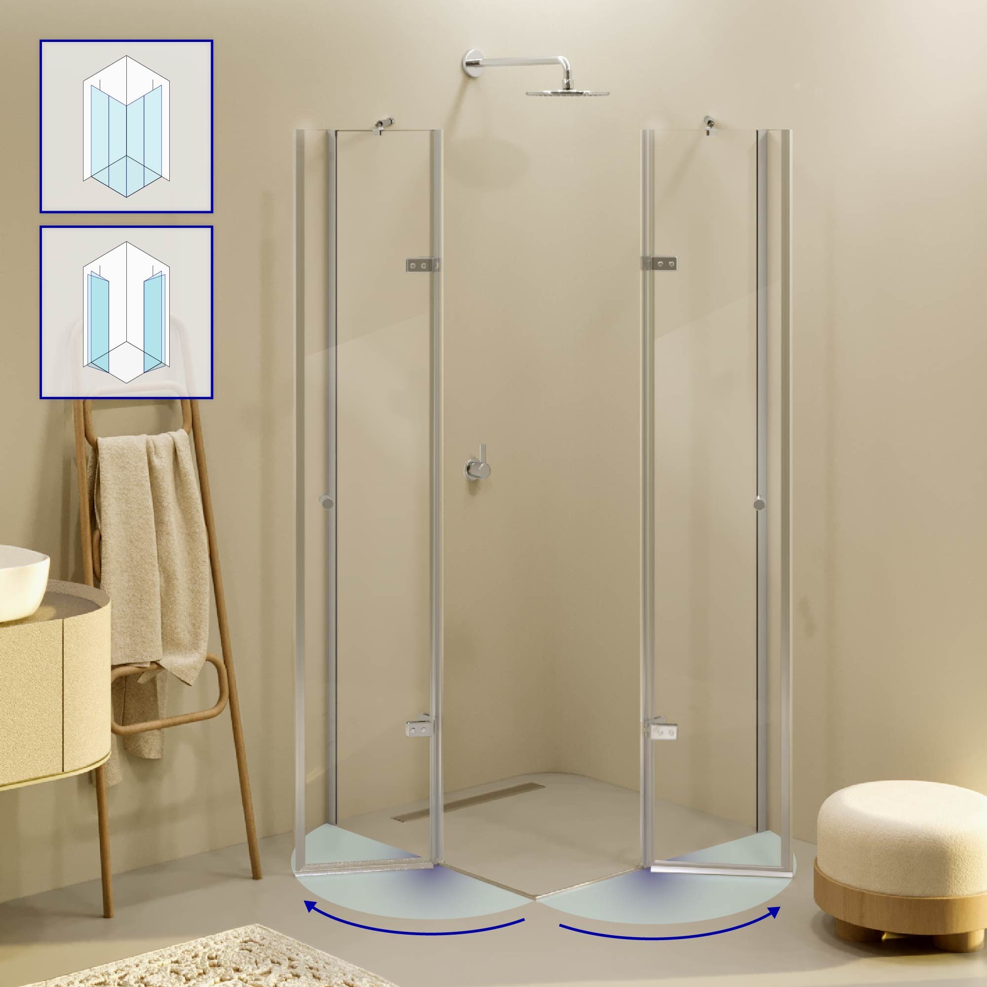 Corner Entry Alice with Folding Doors made of ESG Safety Glass