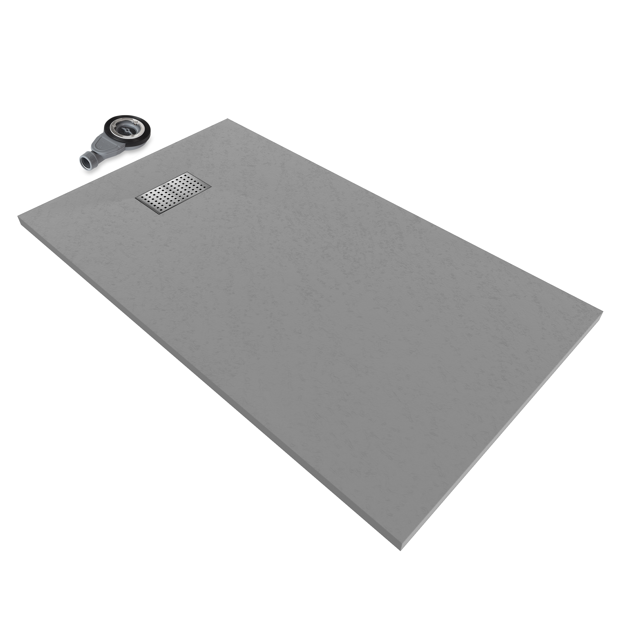 Boreal – SMC Duschwanne INOX in Stein-Optik inkl. Ablaufgarnitur und Edelstahldeckel - Grau