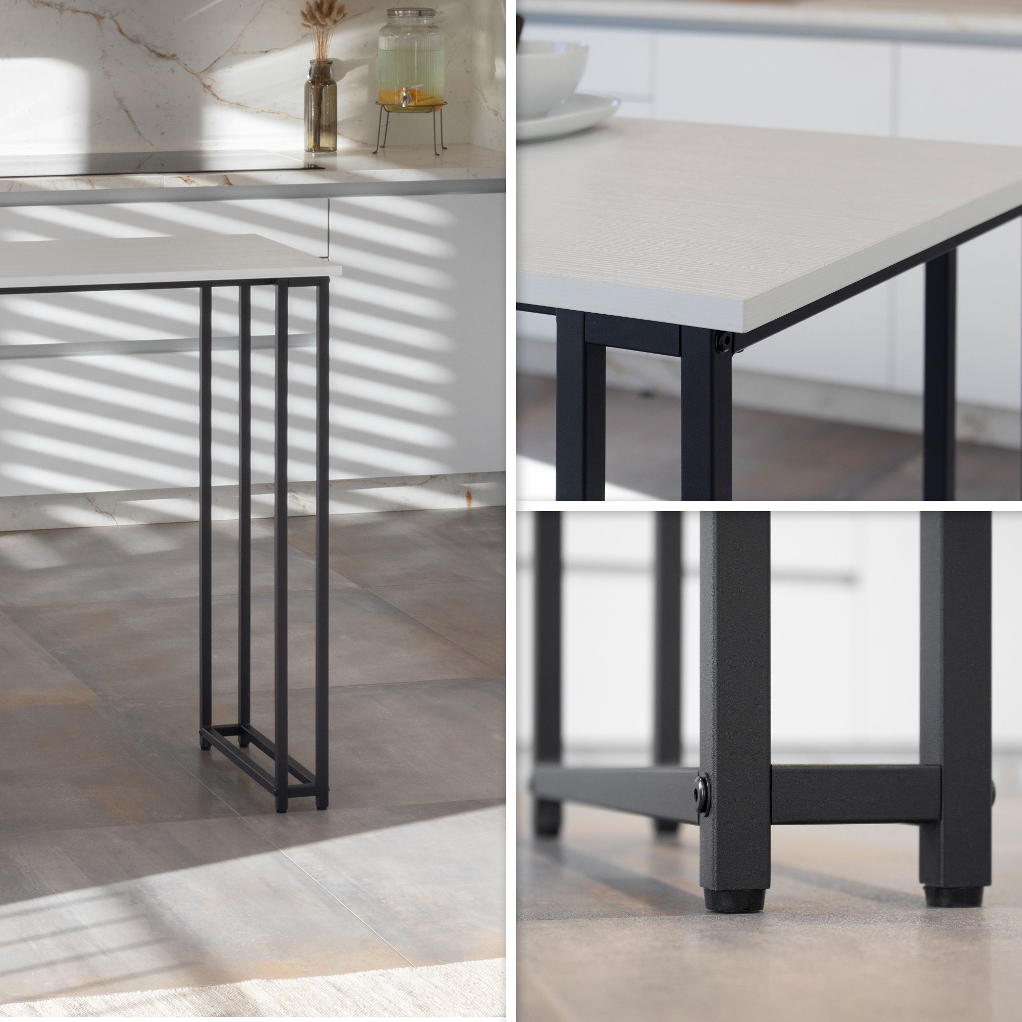 i-flair Standing Table Bar Table Gavin – Standing Table with Steel Frame and 2 Shelves & Glass Holder in White