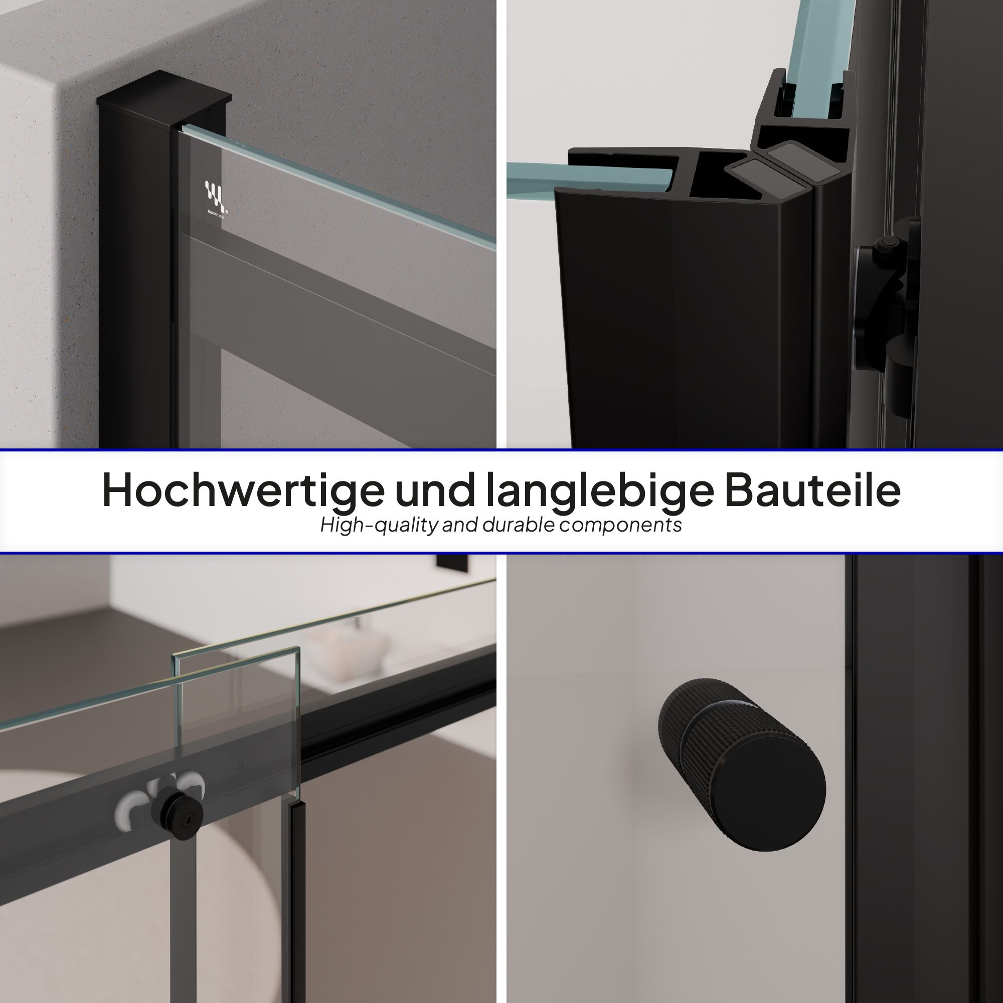 Corner Entry Kaylee BLACK with Sliding Doors made of ESG Safety Glass