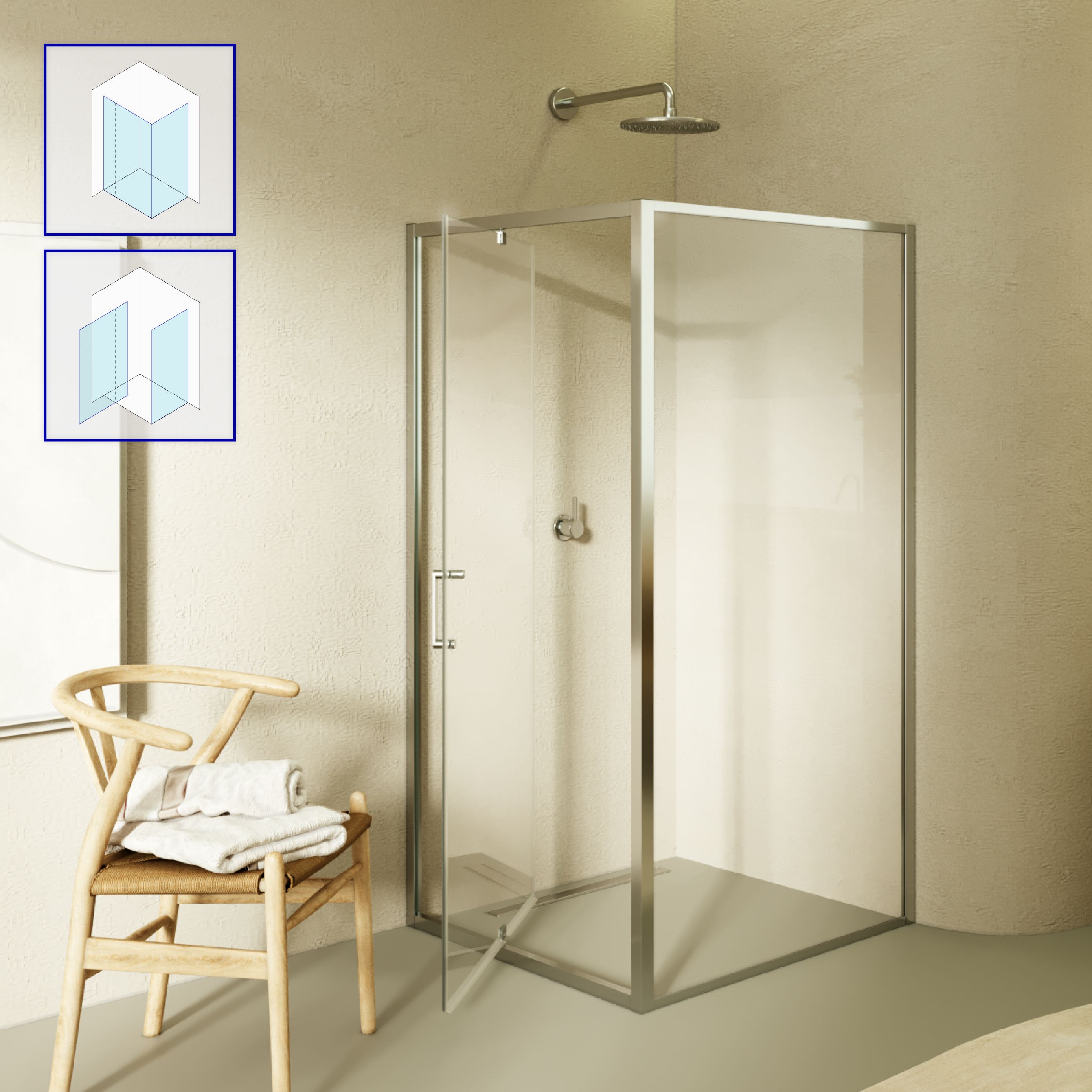 Front-entry Isadora with folding door made of ESG safety glass Front-entry Isadora with folding door made of ESG safety glass
