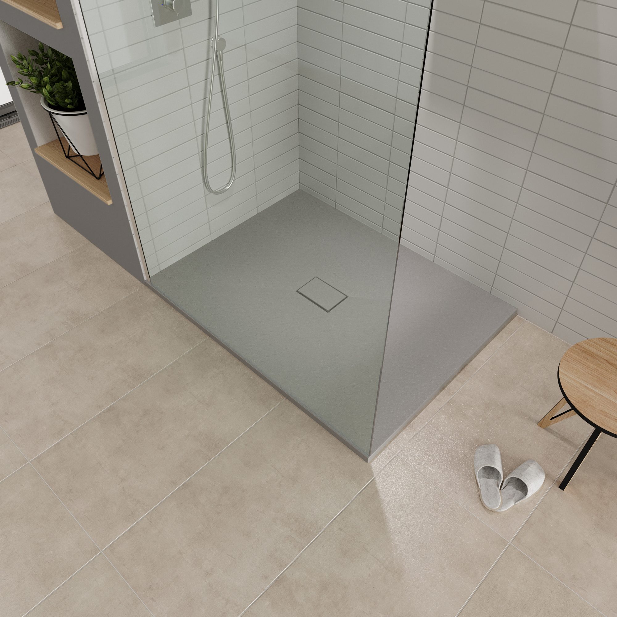 Tray – SMC Shower Boreal in Stone Look with Drain Assembly - Grey