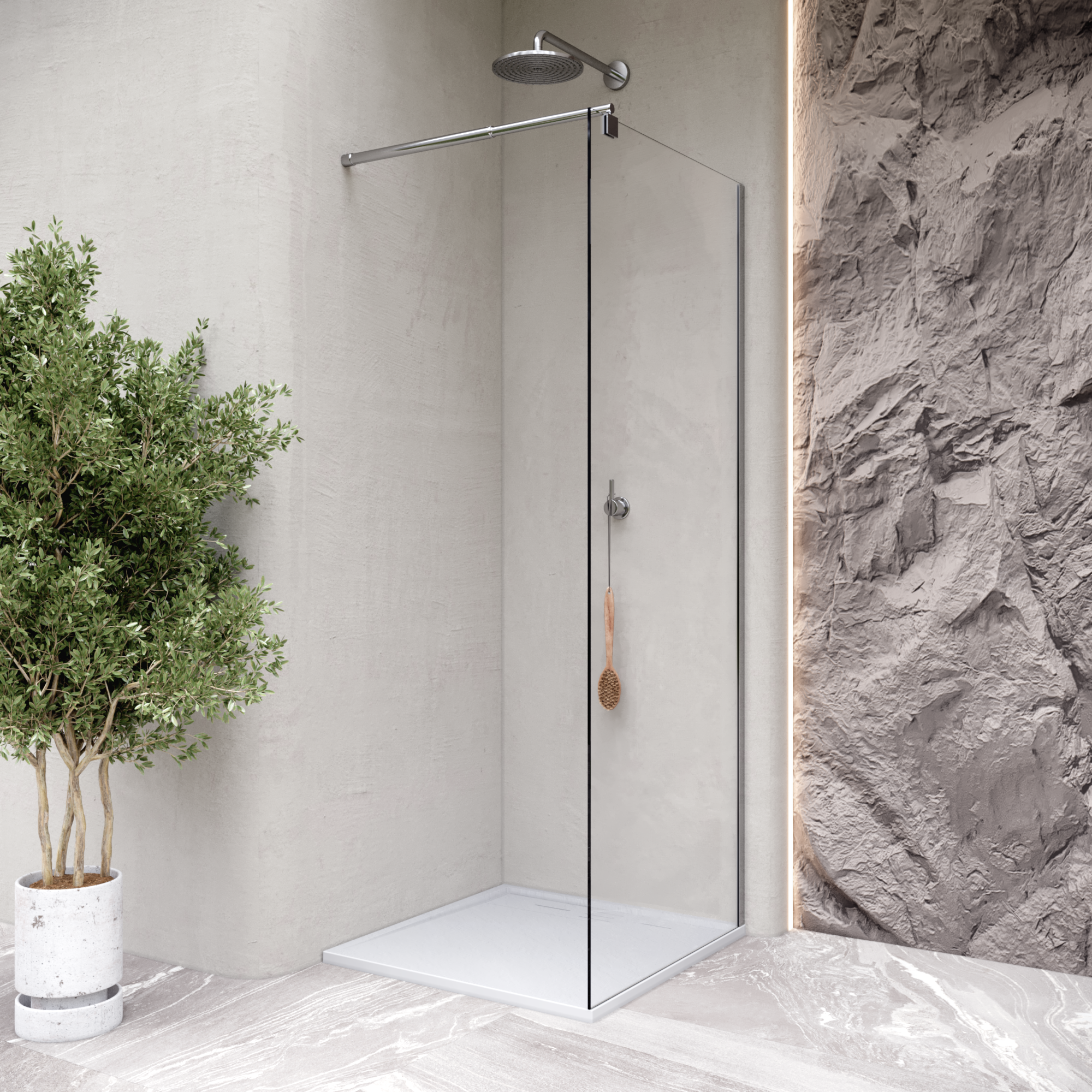 Duschwanne Shimmer STONE aus Sanitäracryl inkl. Ablaufgarnitur - Weiß