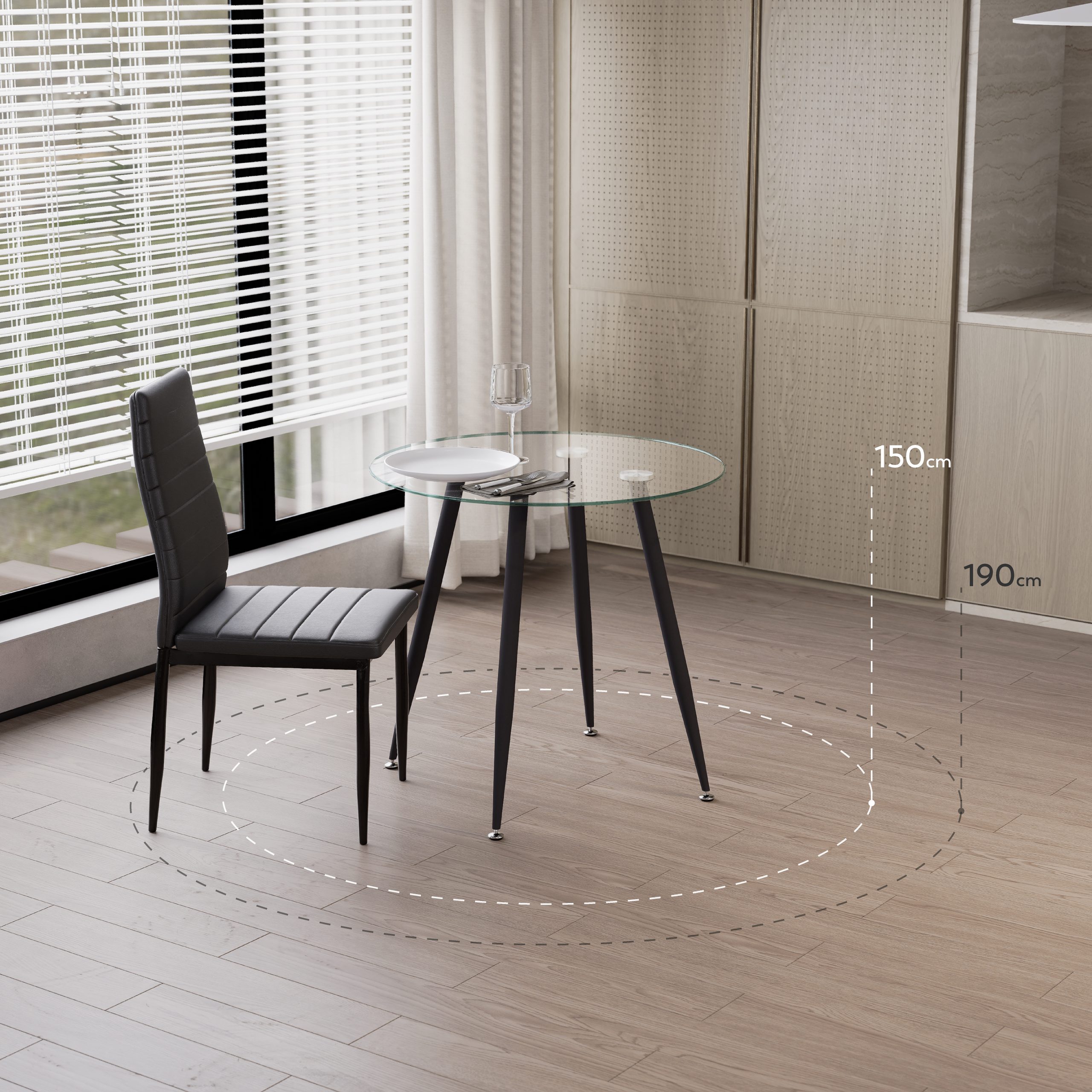 CORIN – Esszimmer-Tisch | Tischplatte: Transparentes Glas | Beine: Schwarz