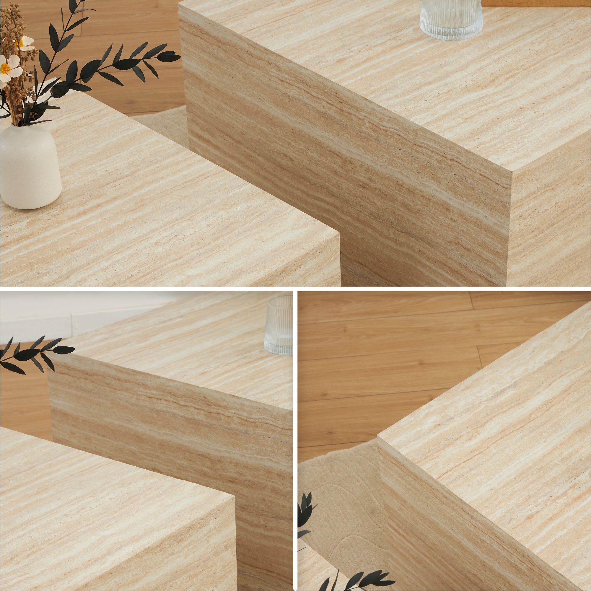 Couchtische / Beistelltisch TANEDA in Beige mit dekorativer Maserung - 2er Set