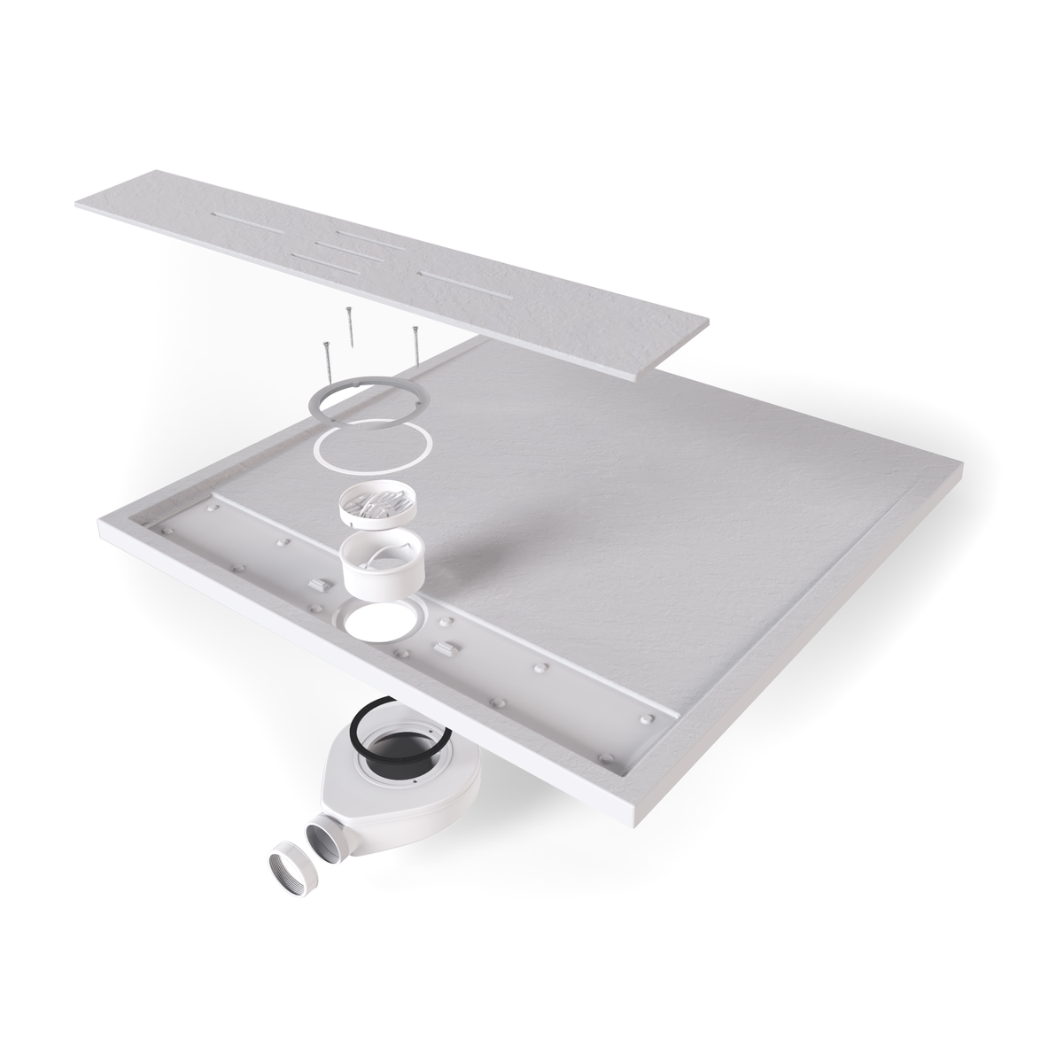 SMC Duschwanne Hiemal in Schieferoptik inkl. Ablaufgarnitur Weiß 90x100 cm