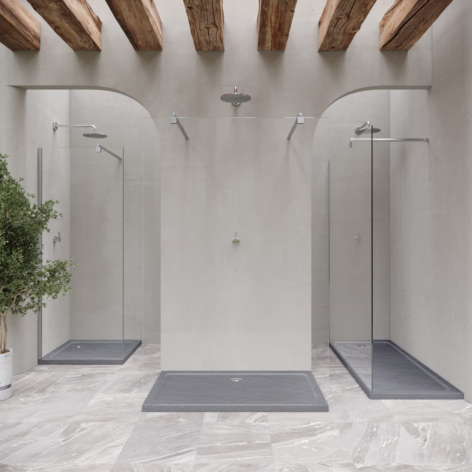 Shimmer – Duschwanne STONE aus Sanitäracryl inkl. Ablaufgarnitur - Grau
