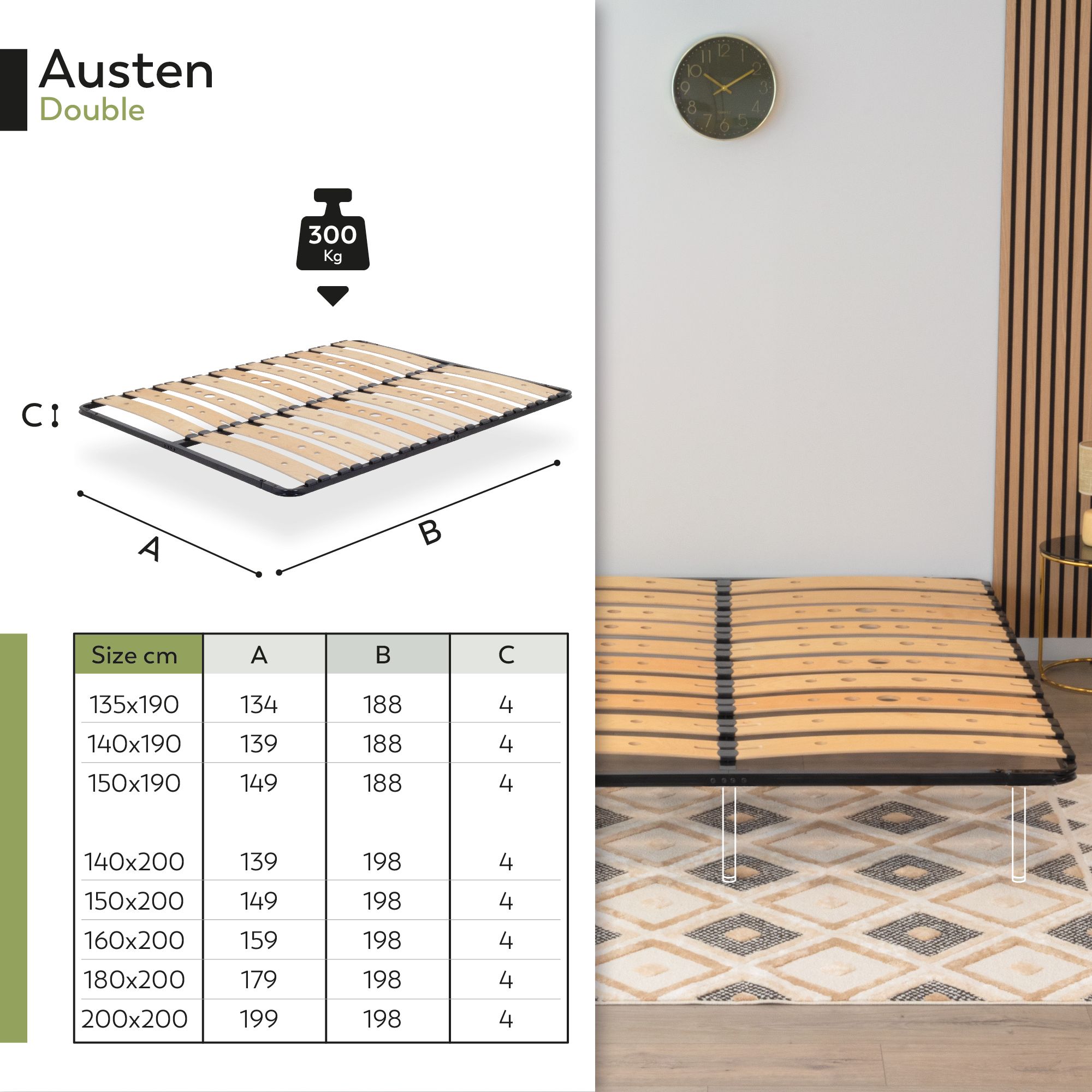 Lattenrost AUSTEN mit Holzlamellen – Stabiler Metallrahmen in Schwarz 140x200 Lattenrost AUSTEN mit Holzlamellen – Stabiler Metallrahmen in Schwarz 200x200