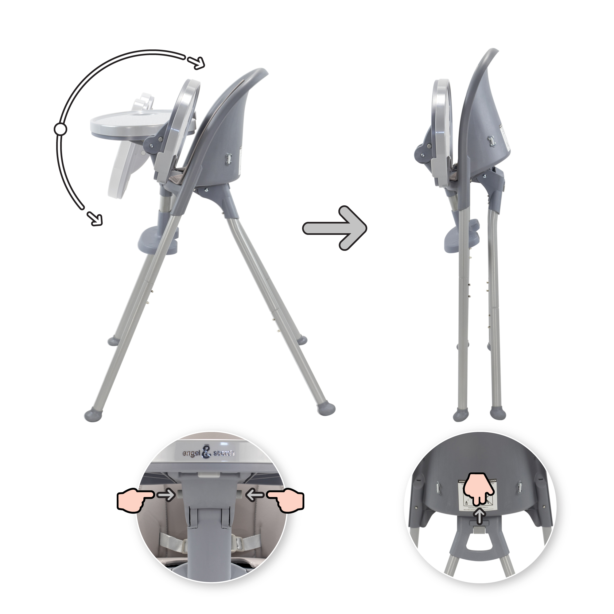 Kinderhochstuhl KARLO Babystuhl faltbar mit Esstablet Grau