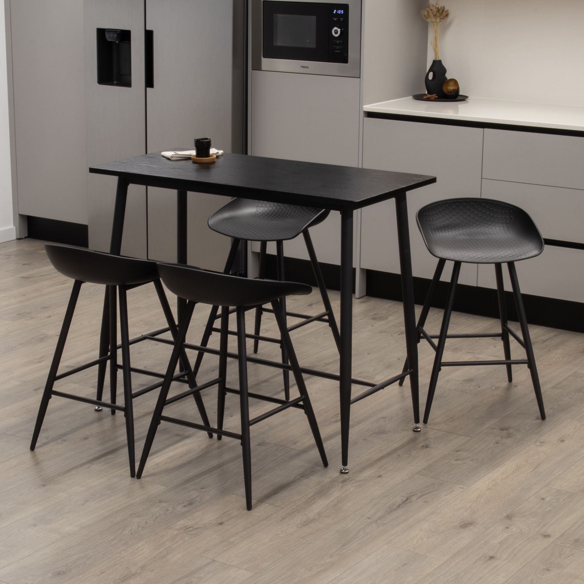 Set Tisch Edward + 4 Stühle Pollok Schwarz