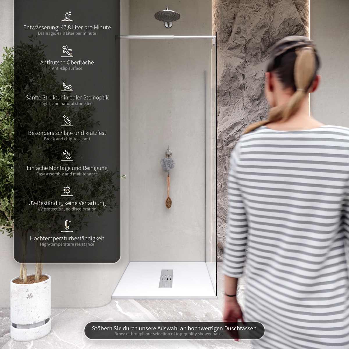 SMC Shower Tray Lumia in Slate Finish with White Waste Set