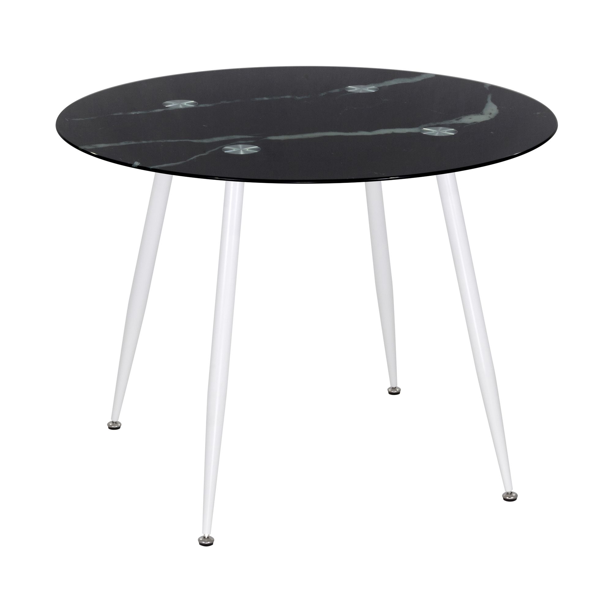 Esszimmer-Tisch CORIN | Tischplatte: Glas in schwarzer Marmor Optik | Beine: Weiß 80 cm