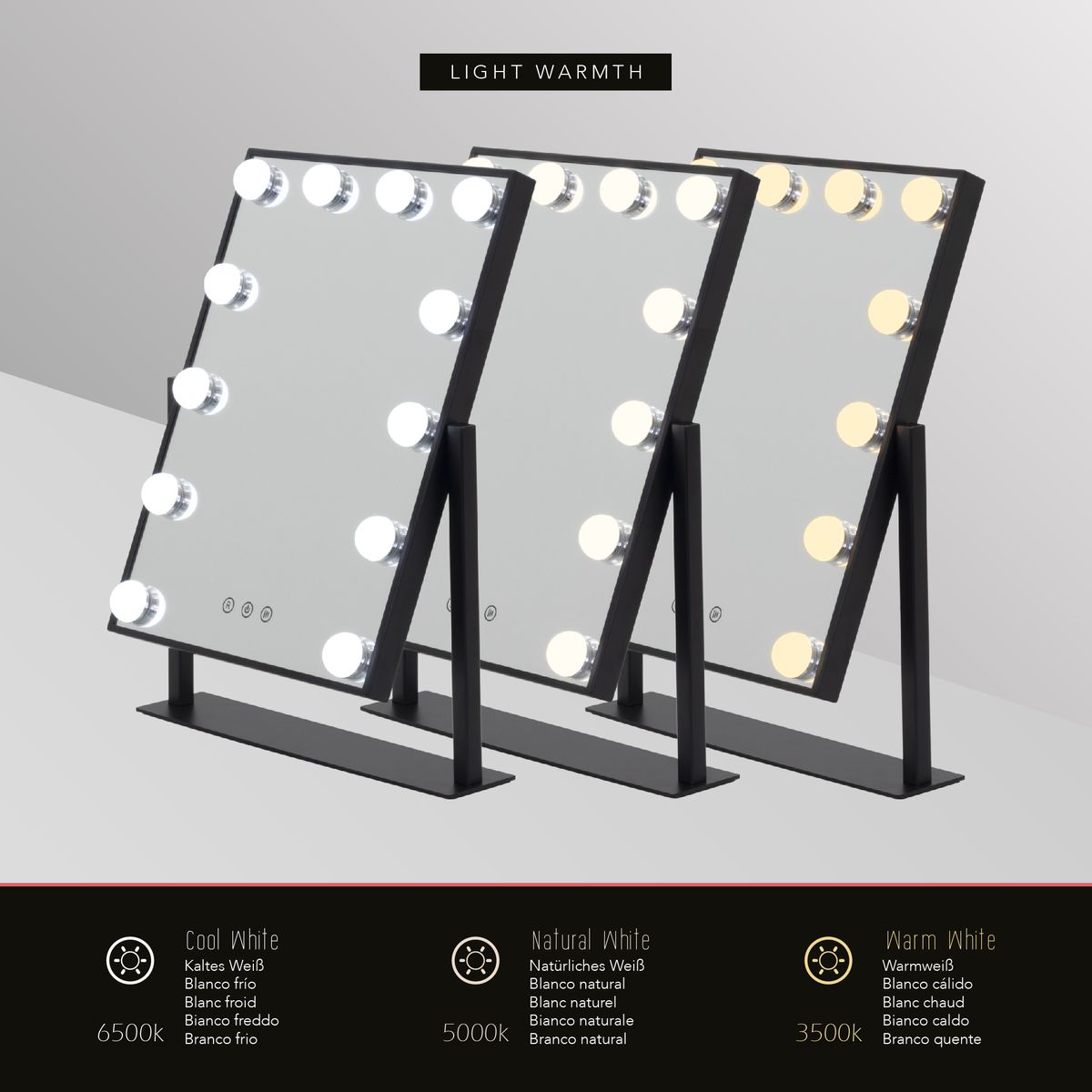 Schminkspiegel Bulb LITTLE mit 12 dimmbaren LED-Lampen Schwarz Schminkspiegel Bulb LITTLE mit 12 dimmbaren LED-Lampen Schwarz