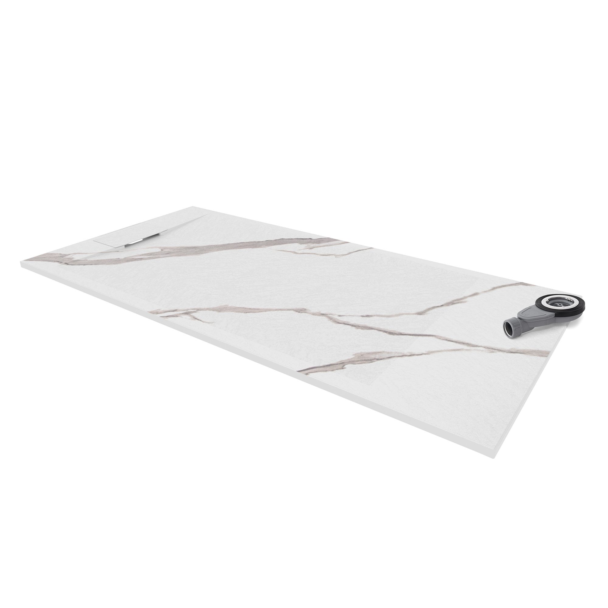 SMC Shower Tray Polar in Marble Look with Drain Assembly - White