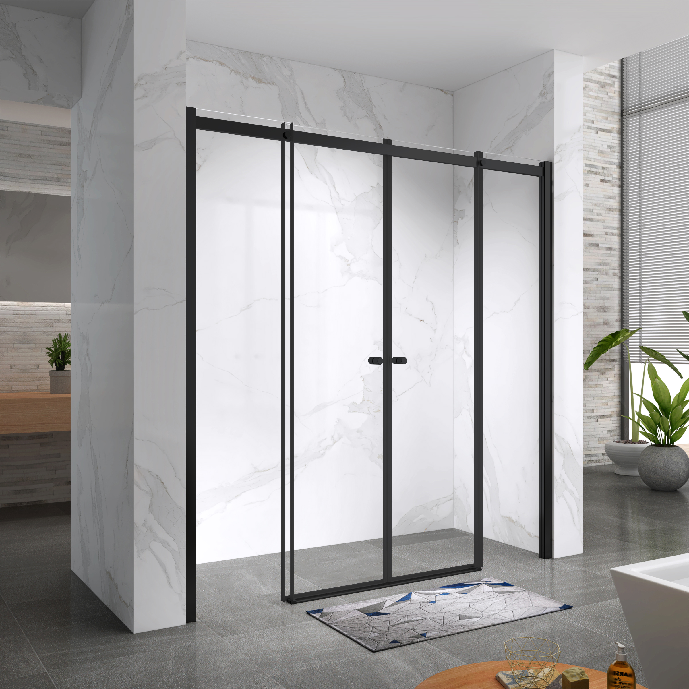 Duschtür Nischentür Kaylee DD Black mit Schiebetür aus 6mm ESG Klarglas 200x 195 cm-195 cm