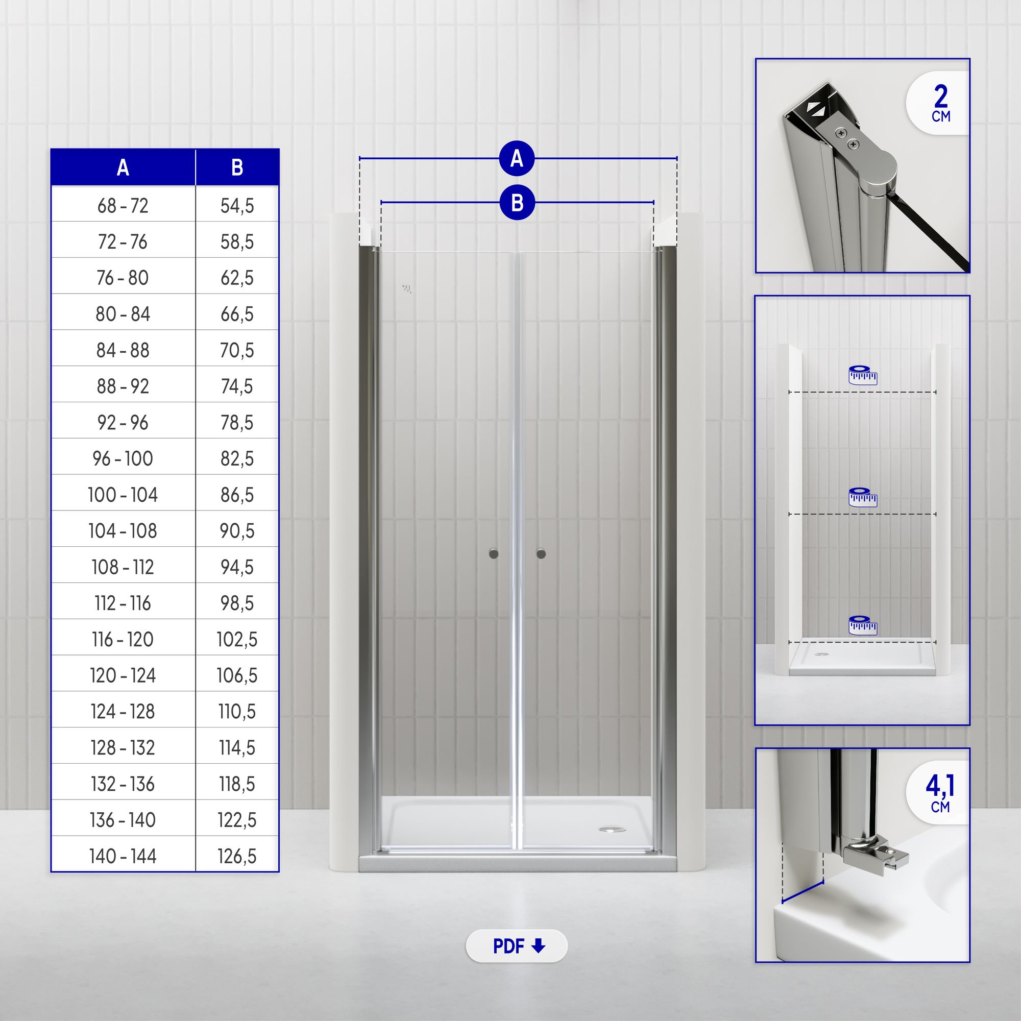 Duschtür Lima mit Pendeltüren 68-140 cm aus ESG Sicherheitsglas Duschtür Lima mit Pendeltüren 68-140 cm aus ESG Sicherheitsglas