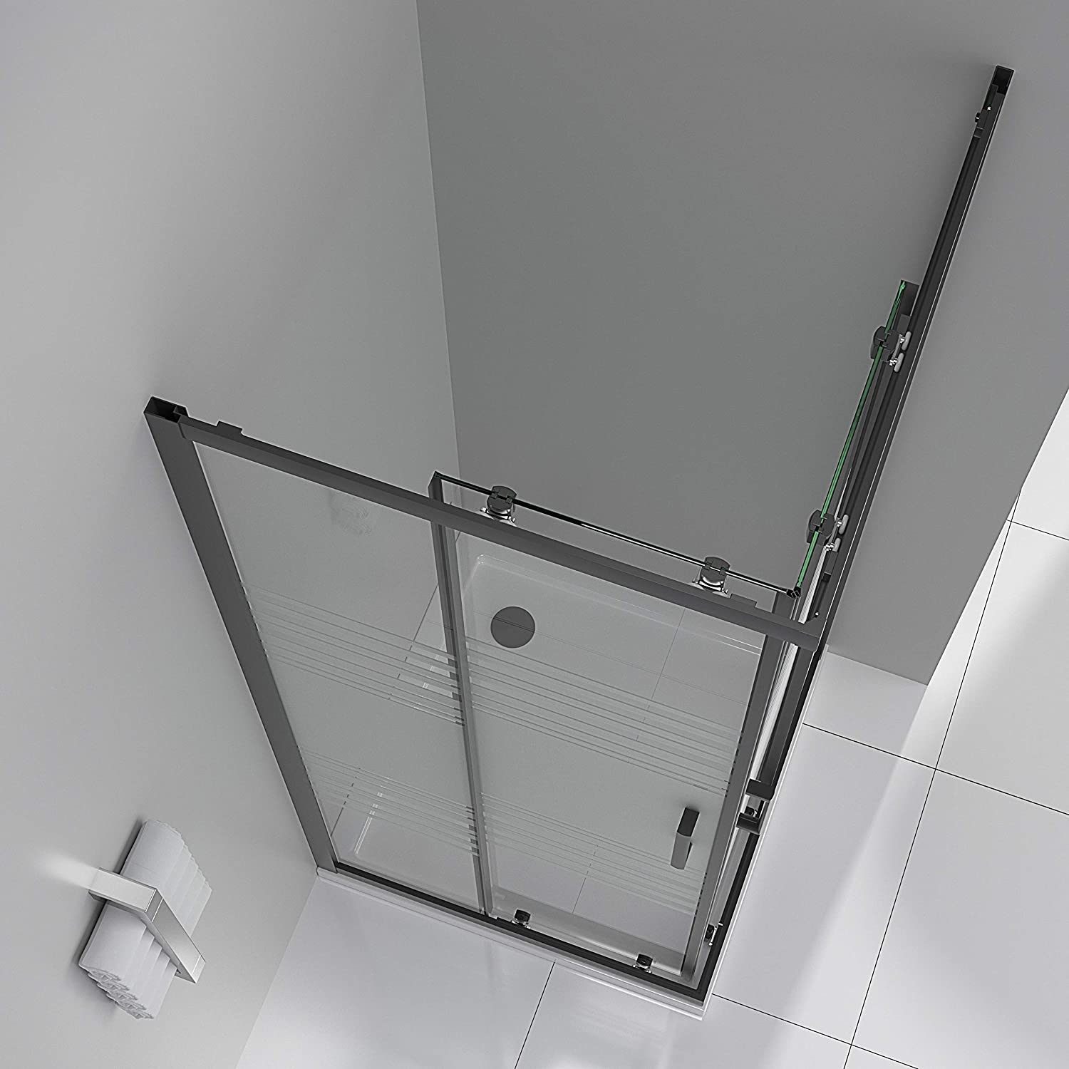 Eckeinstieg Danielle mit Schiebetüren aus teilsatiniertem ESG Sicherheitsglas Eckeinstieg Danielle mit Schiebetüren aus teilsatiniertem ESG Sicherheitsglas