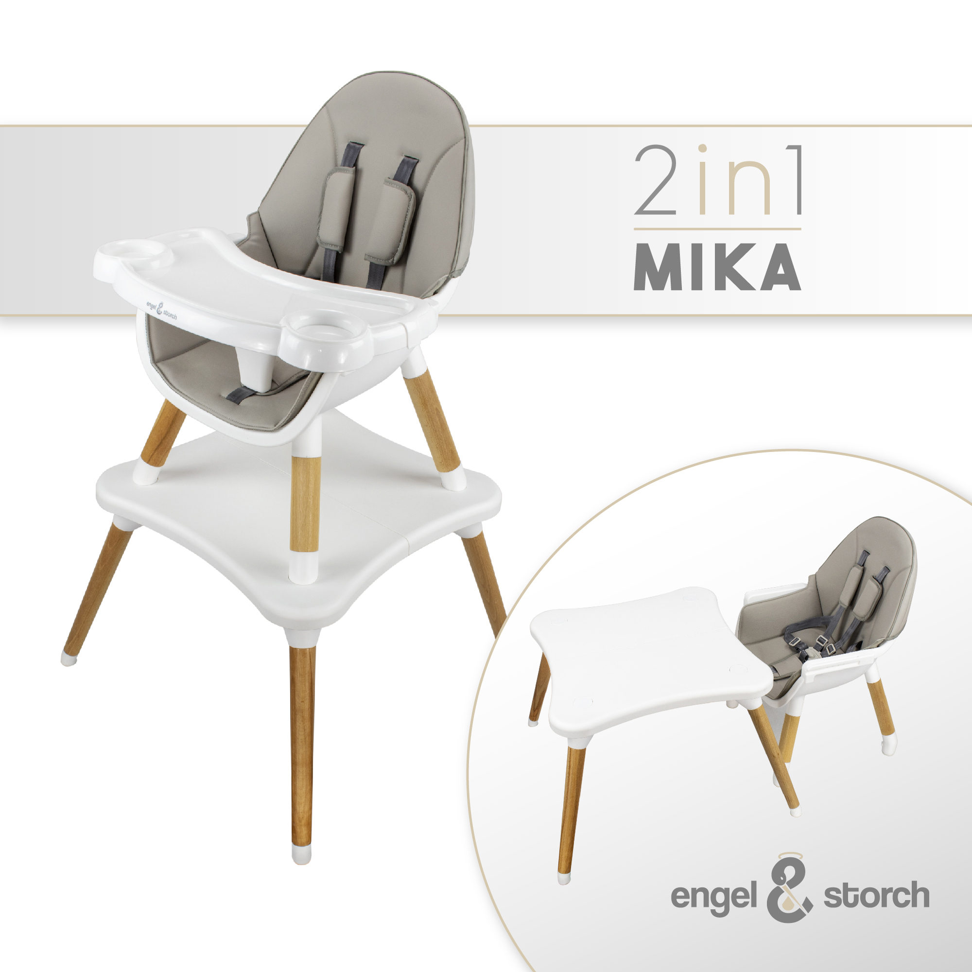 Kinderhochstuhl MIKA Babystuhl mit Esstablett und Stuhl + Tisch Set Grau