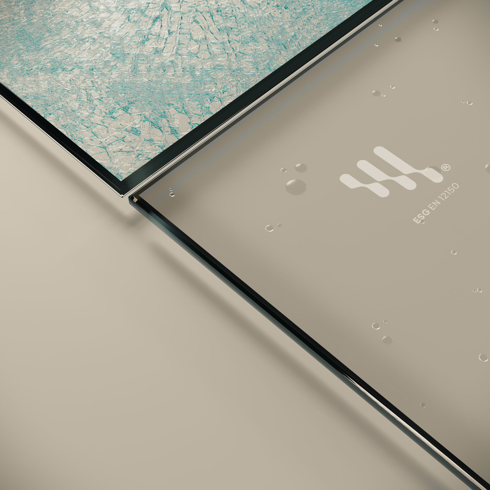 Corner Entry Alice with Folding Doors Made of Satinated ESG Safety Glass