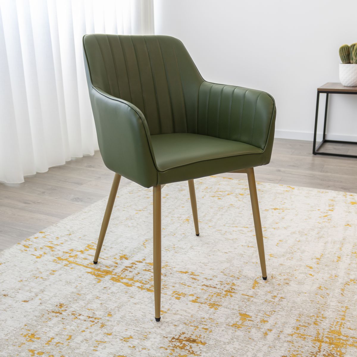 Esszimmerstuhl Wohnzimmerstuhl Dahlia Grün Gold aus Kunstleder Living – Dining Chair Room Chair Dahlia Green Gold in Faux Leather