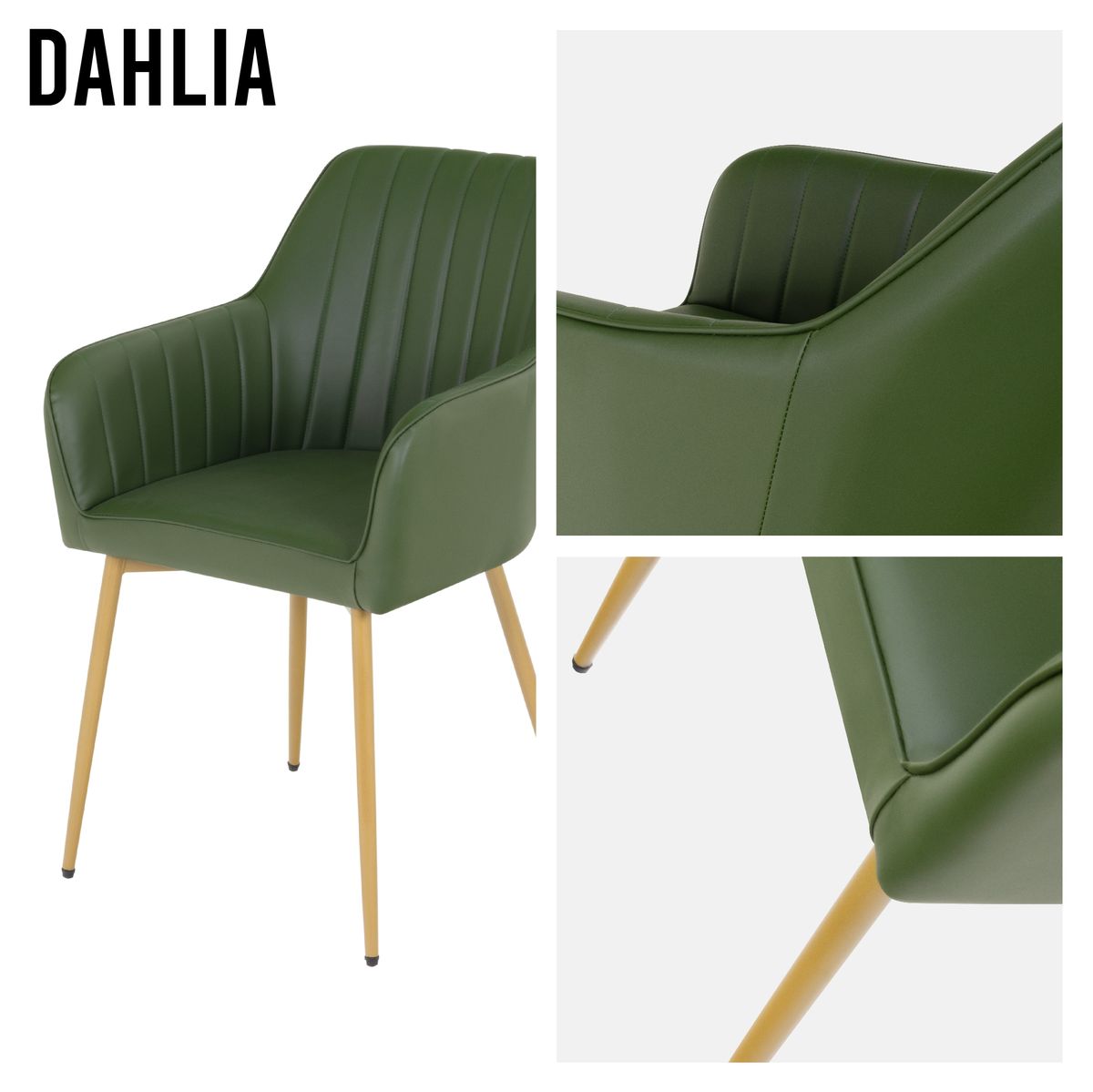 Esszimmerstuhl Wohnzimmerstuhl Dahlia Grün Gold aus Kunstleder Esszimmerstuhl Wohnzimmerstuhl Dahlia Grün Gold aus Kunstleder