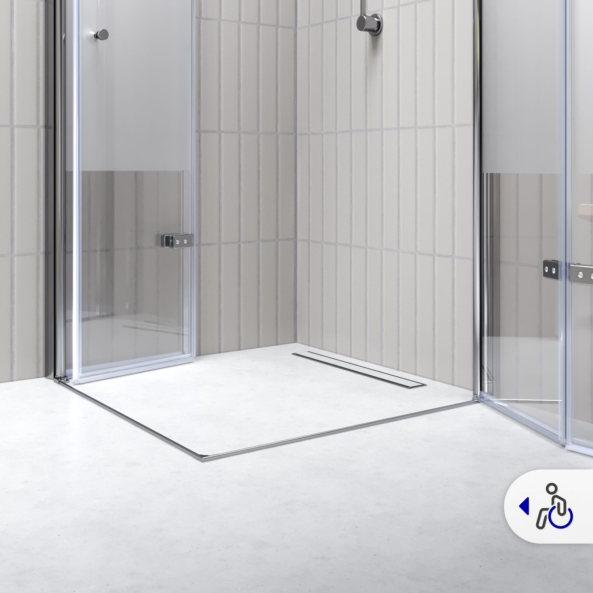 Eckeinstieg Emma mit Falttüren aus teilsatiniertem ESG Sicherheitsglas Eckeinstieg Emma mit Falttüren aus teilsatiniertem ESG Sicherheitsglas