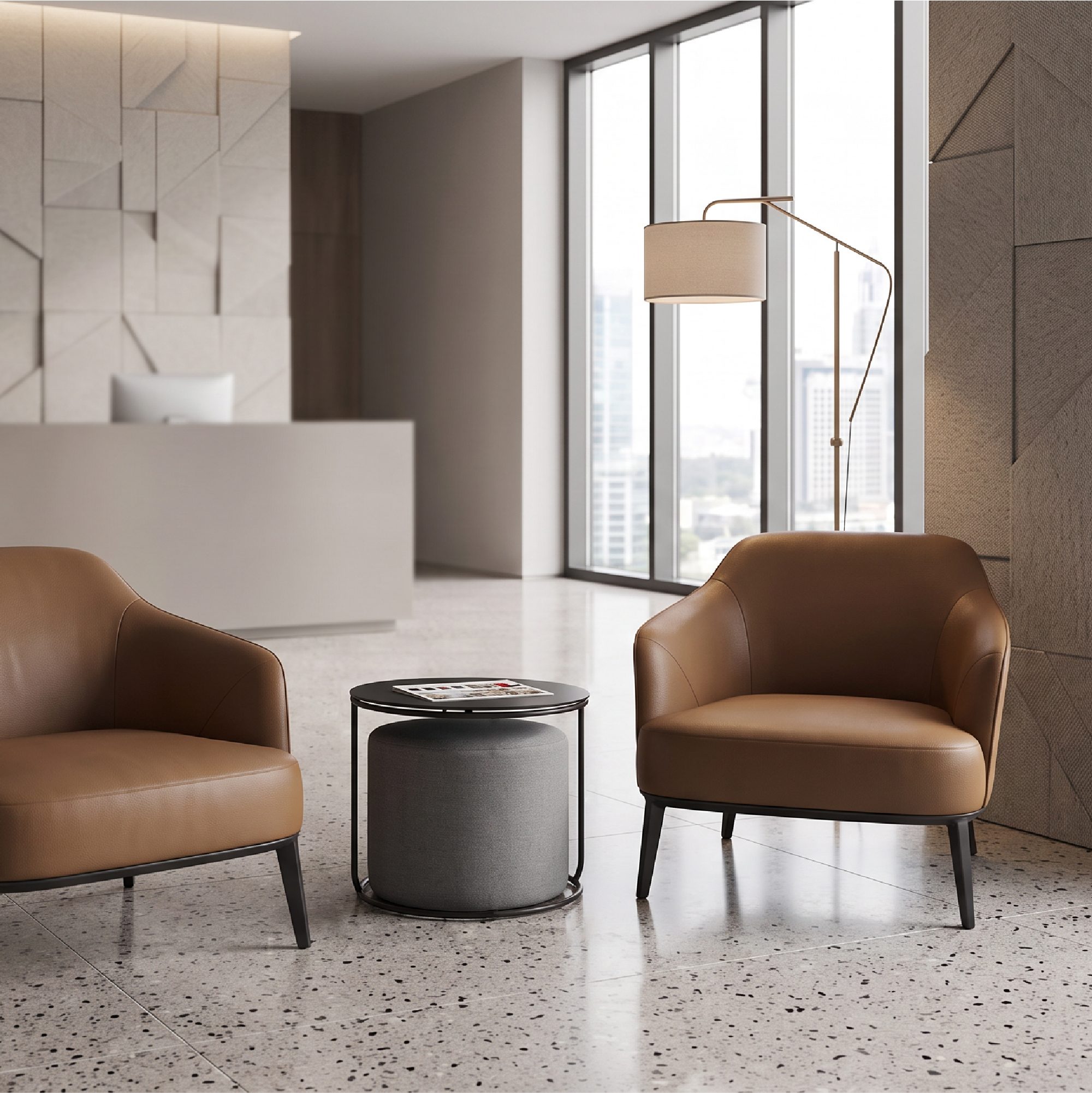 Side Table with Stool JASPER Round Coffee Table 40x40 cm Black-Grey N0