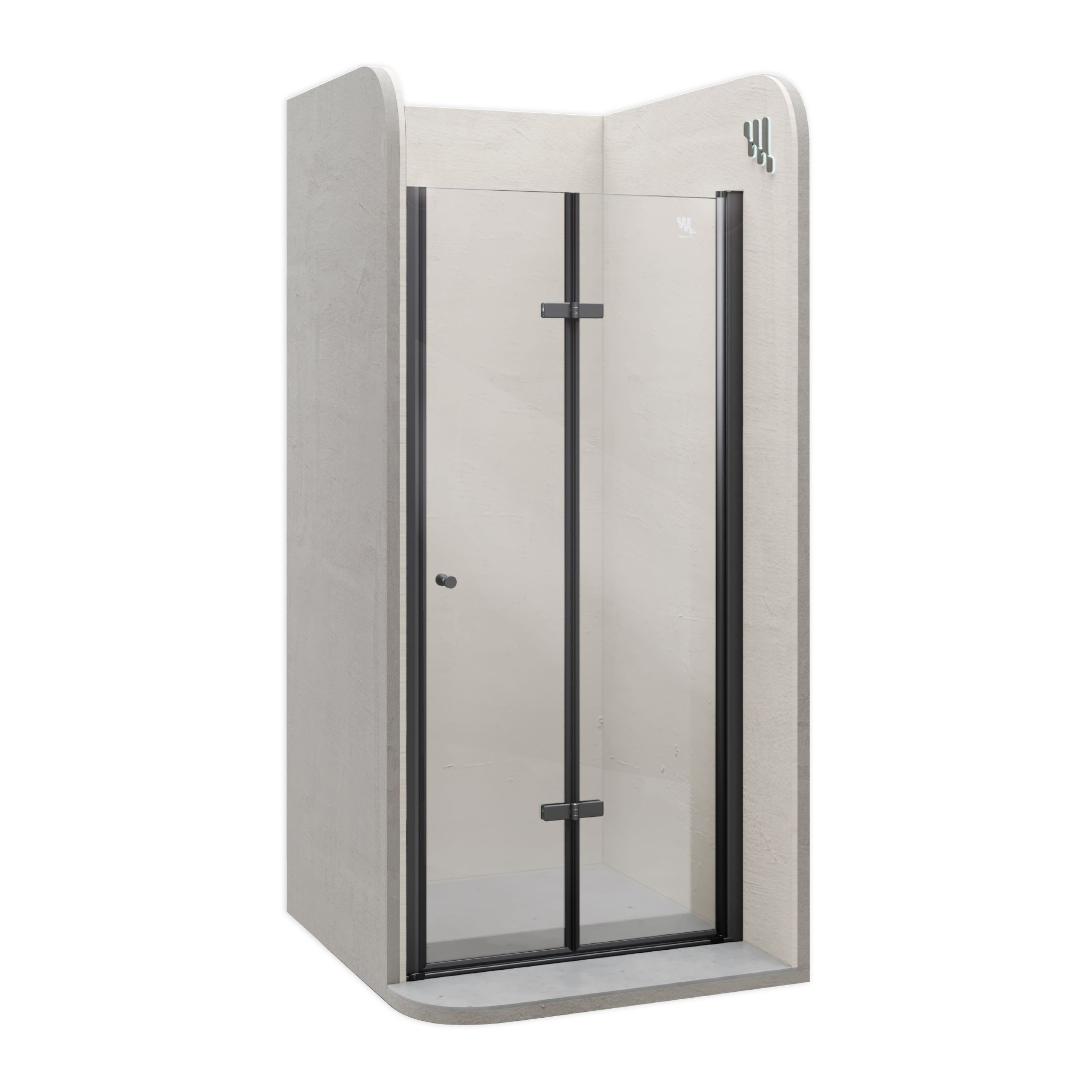 Shower Door Mila with Folding Door made of Clear ESG Safety Glass BLACK EDITION Shower Door Mila with Folding Door made of Clear ESG Safety Glass BLACK EDITION