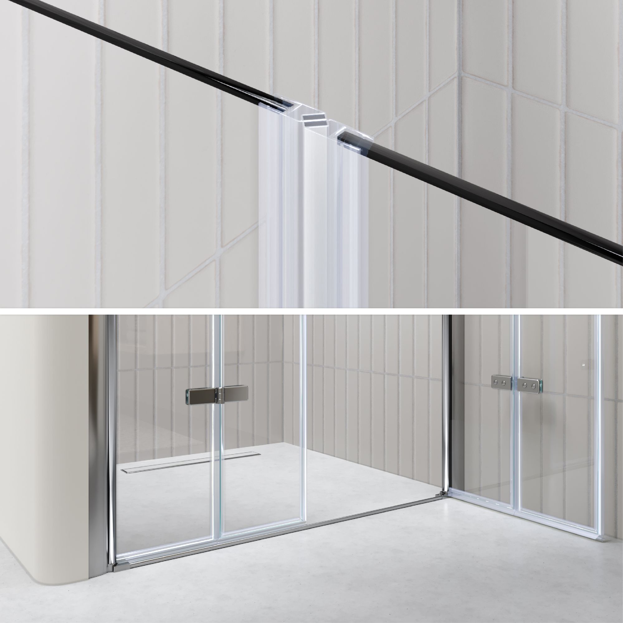 Duschtür Lena mit Falttüren aus klarem ESG Sicherheitsglas Duschtür Lena mit Falttüren aus klarem ESG Sicherheitsglas